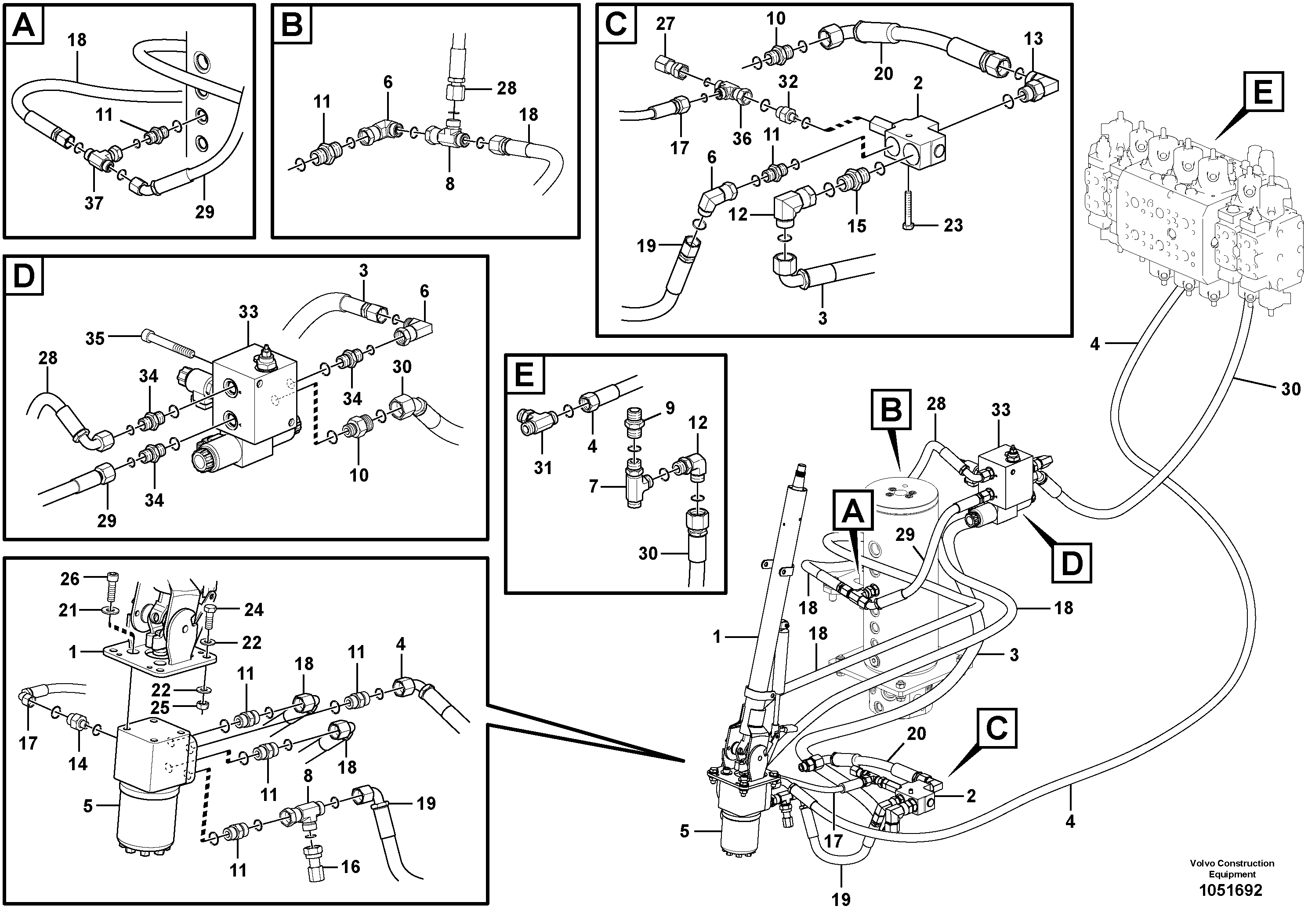 Схема запчастей Volvo EW140C - 105908 Hydraulic system, steering line CDC EW140C