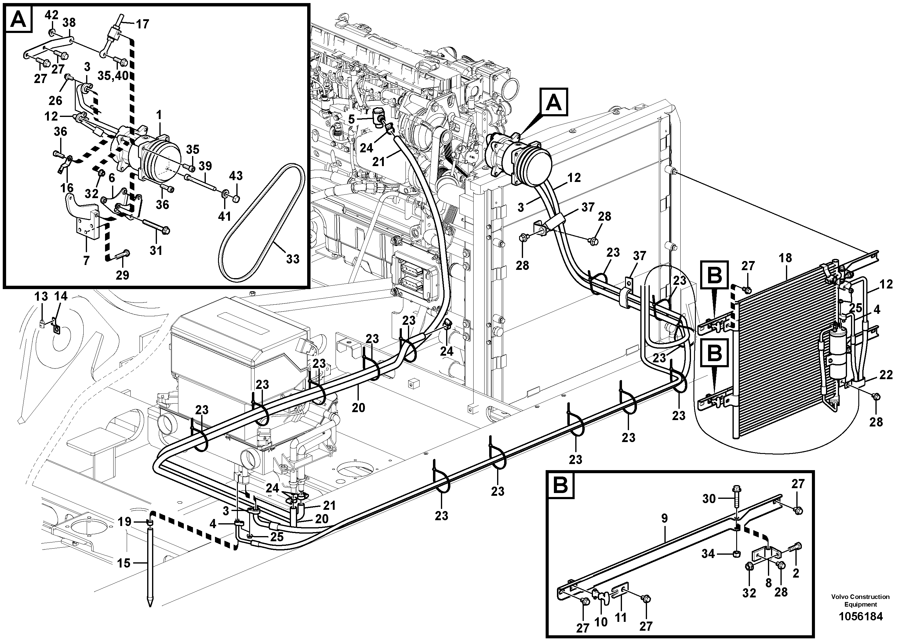 Схема запчастей Volvo EW140C - 102835 Air conditioning line, cooling and heater EW140C