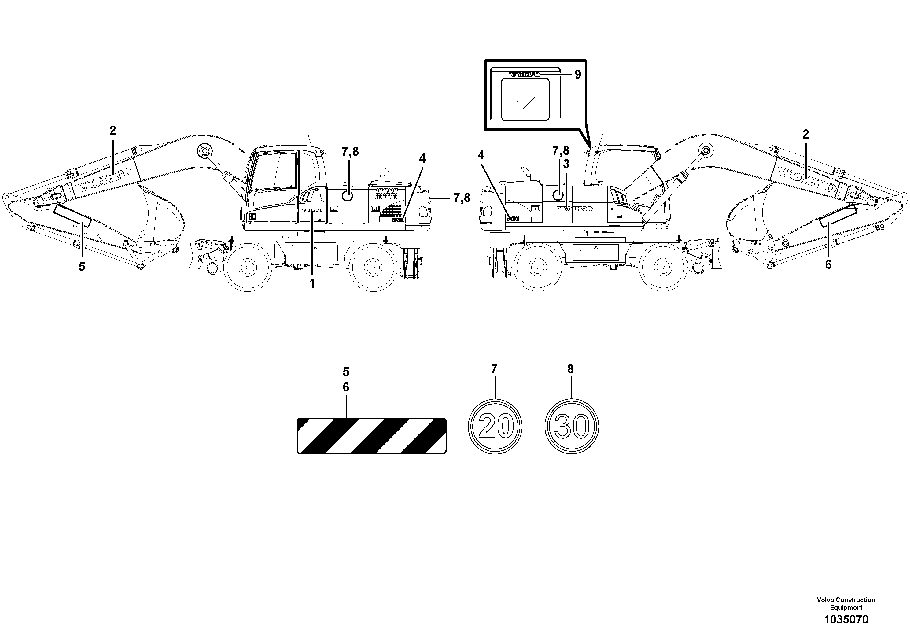 Схема запчастей Volvo EW140C - 50548 Decal, outer location EW140C