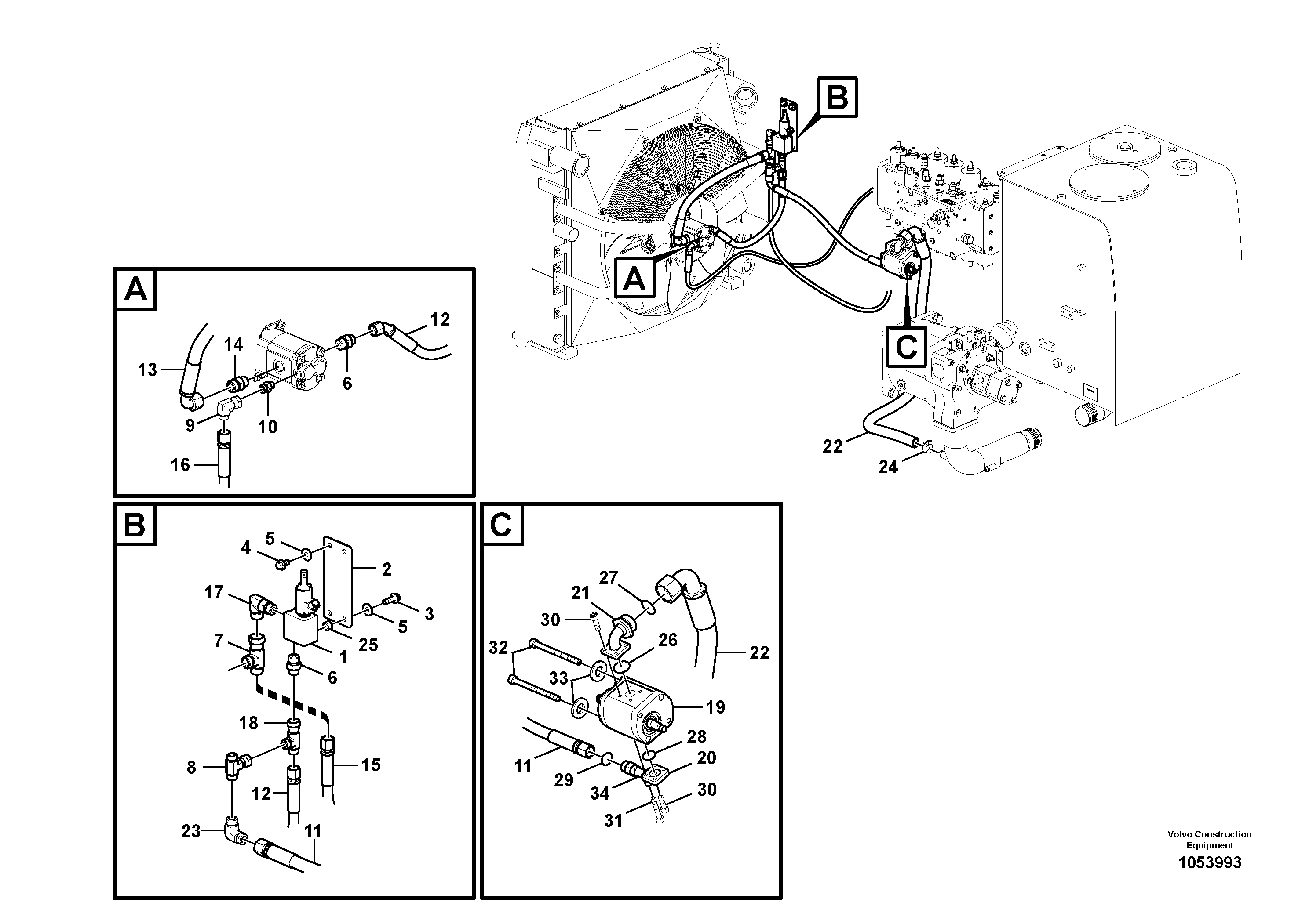 Схема запчастей Volvo EW140C - 101722 Гидравлика, система масляного охлаждения EW140C