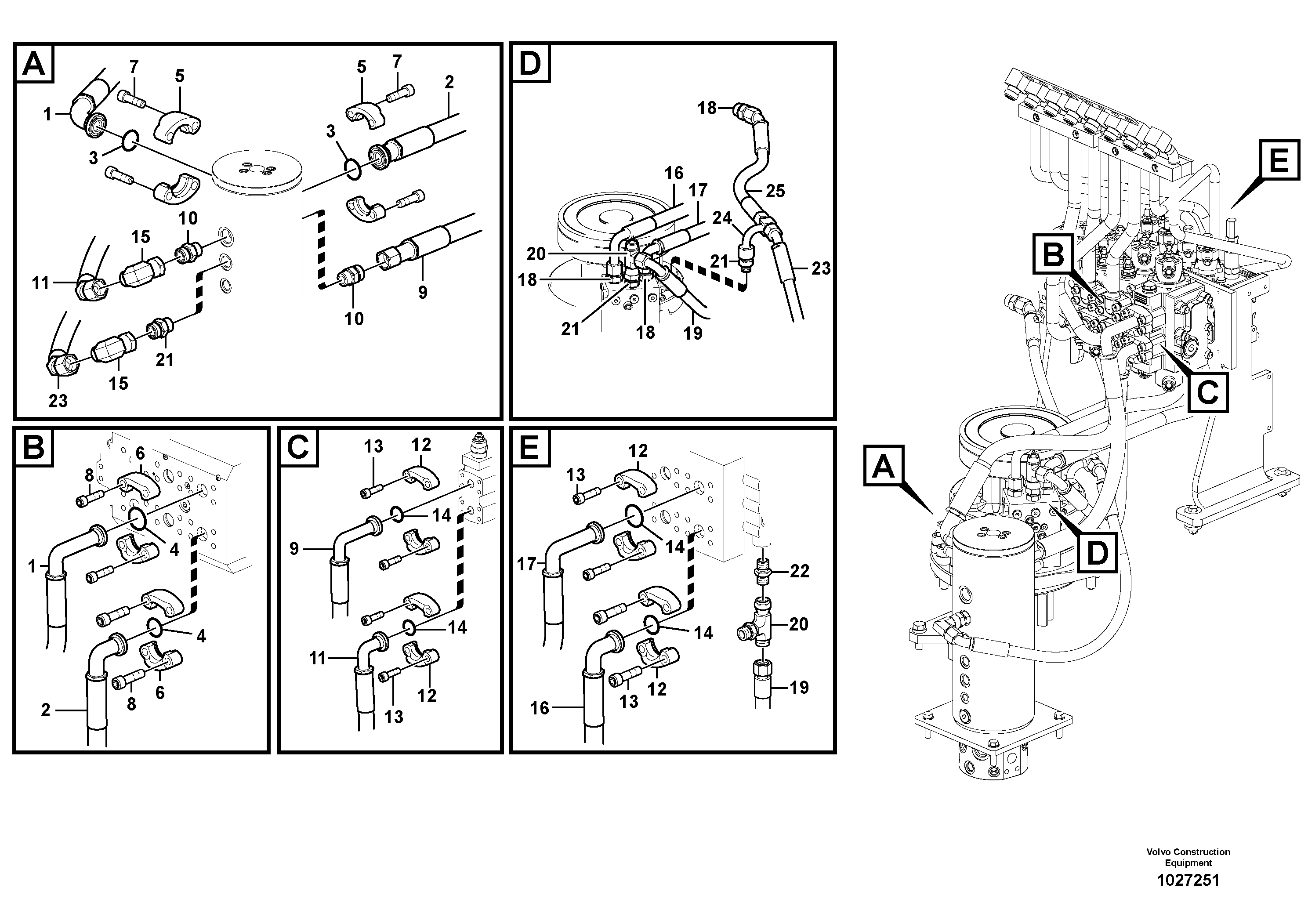 Схема запчастей Volvo EW140C - 102012 Turning joint line, control valve to turning joint EW140C