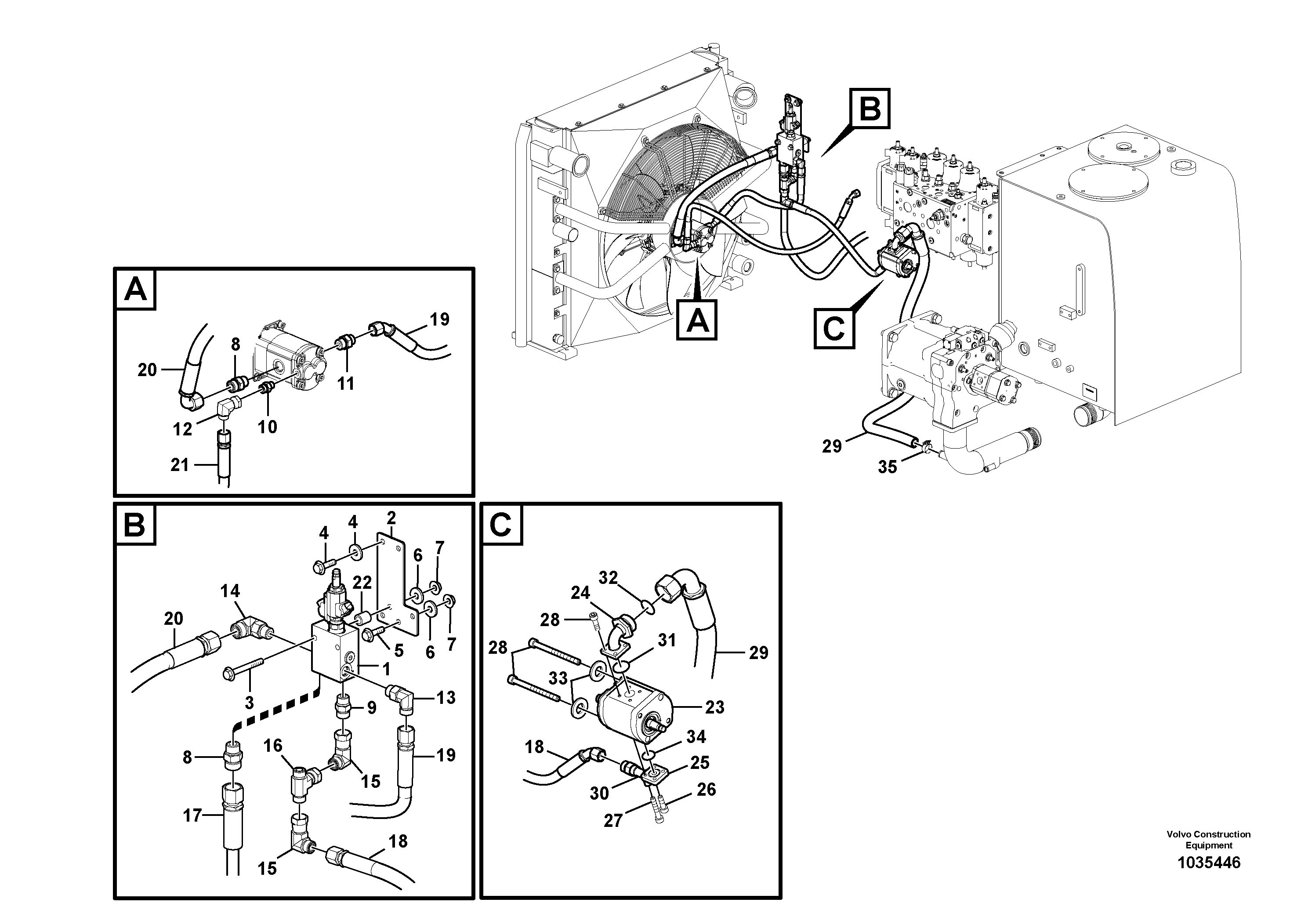 Схема запчастей Volvo EW140C - 106356 Гидравлика, система масляного охлаждения EW140C