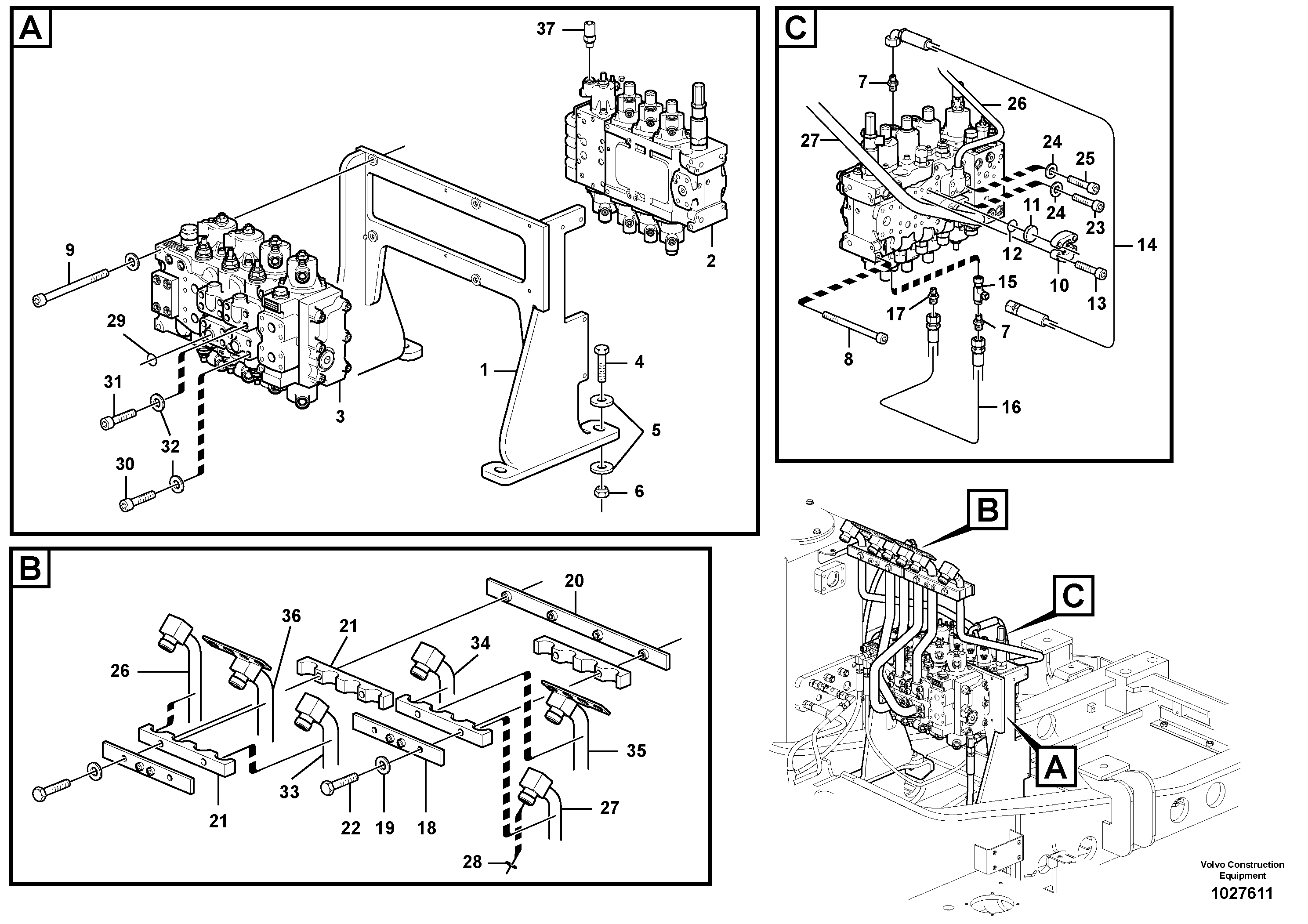 Схема запчастей Volvo EW140C - 49506 Hydraulic system, control valve to boom and swing EW140C