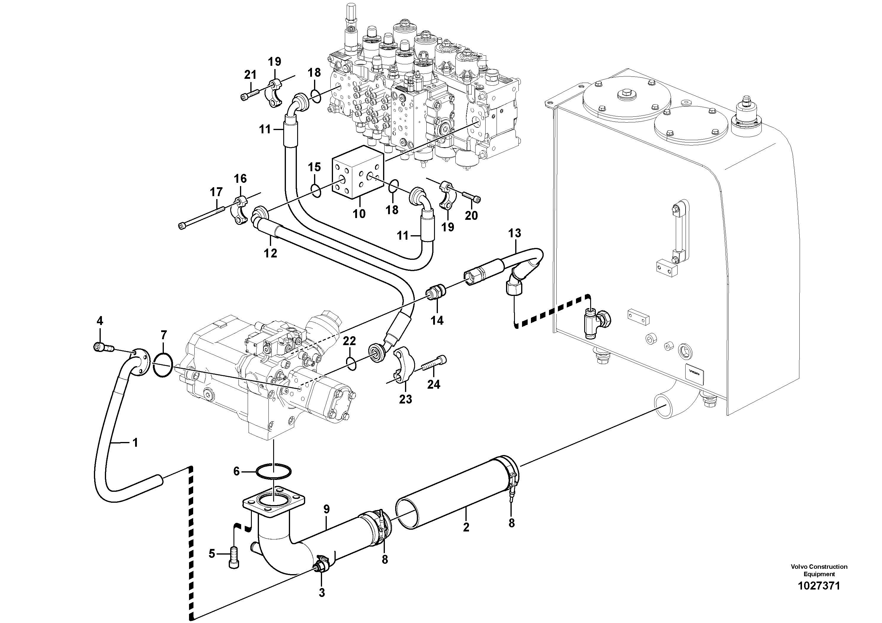 Схема запчастей Volvo EW140C - 73828 Hydraulic system, hydraulic tank to hydraulic pump EW140C