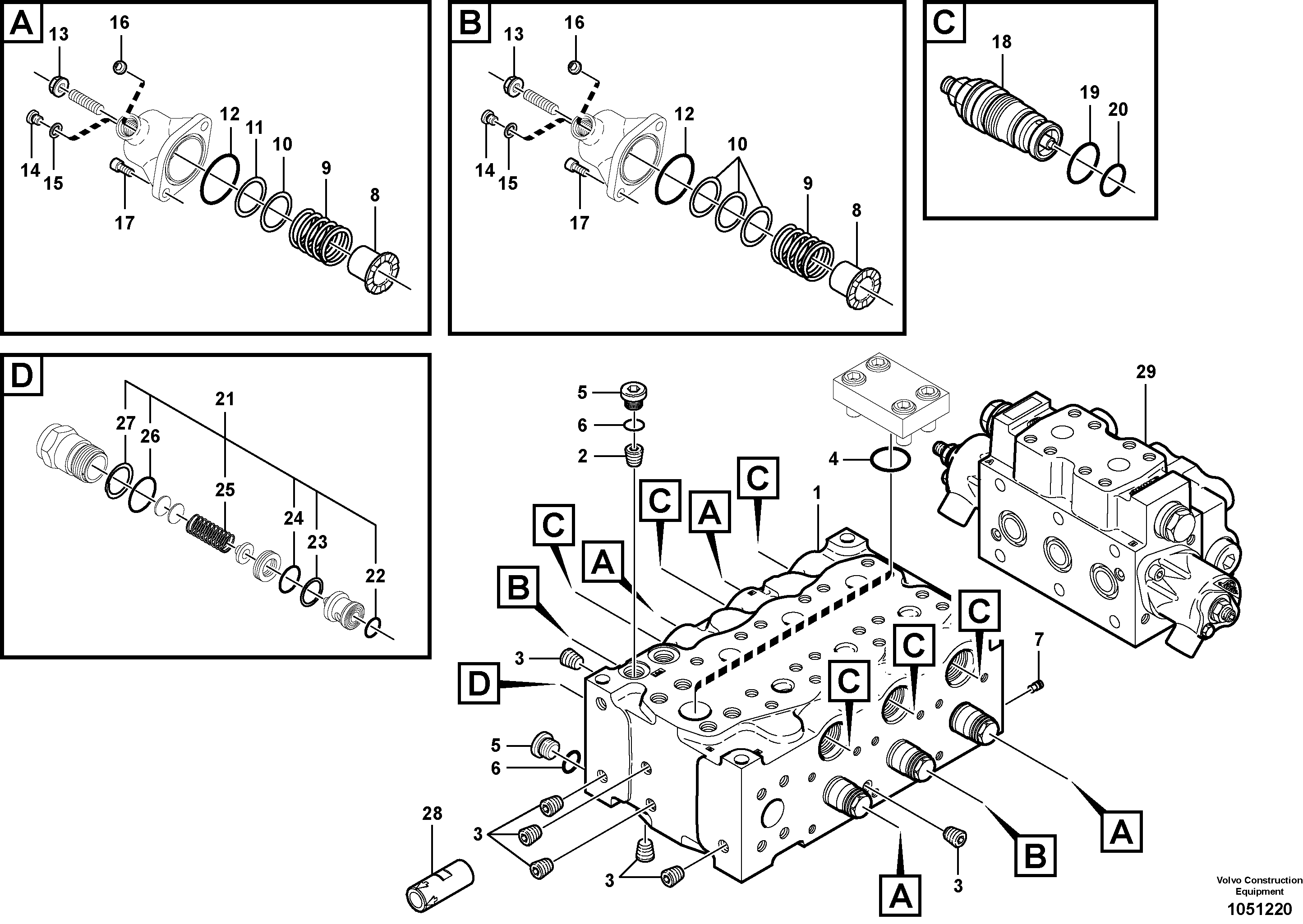 Схема запчастей Volvo EW140C - 57122 Main valve assembly, assembly block EW140C