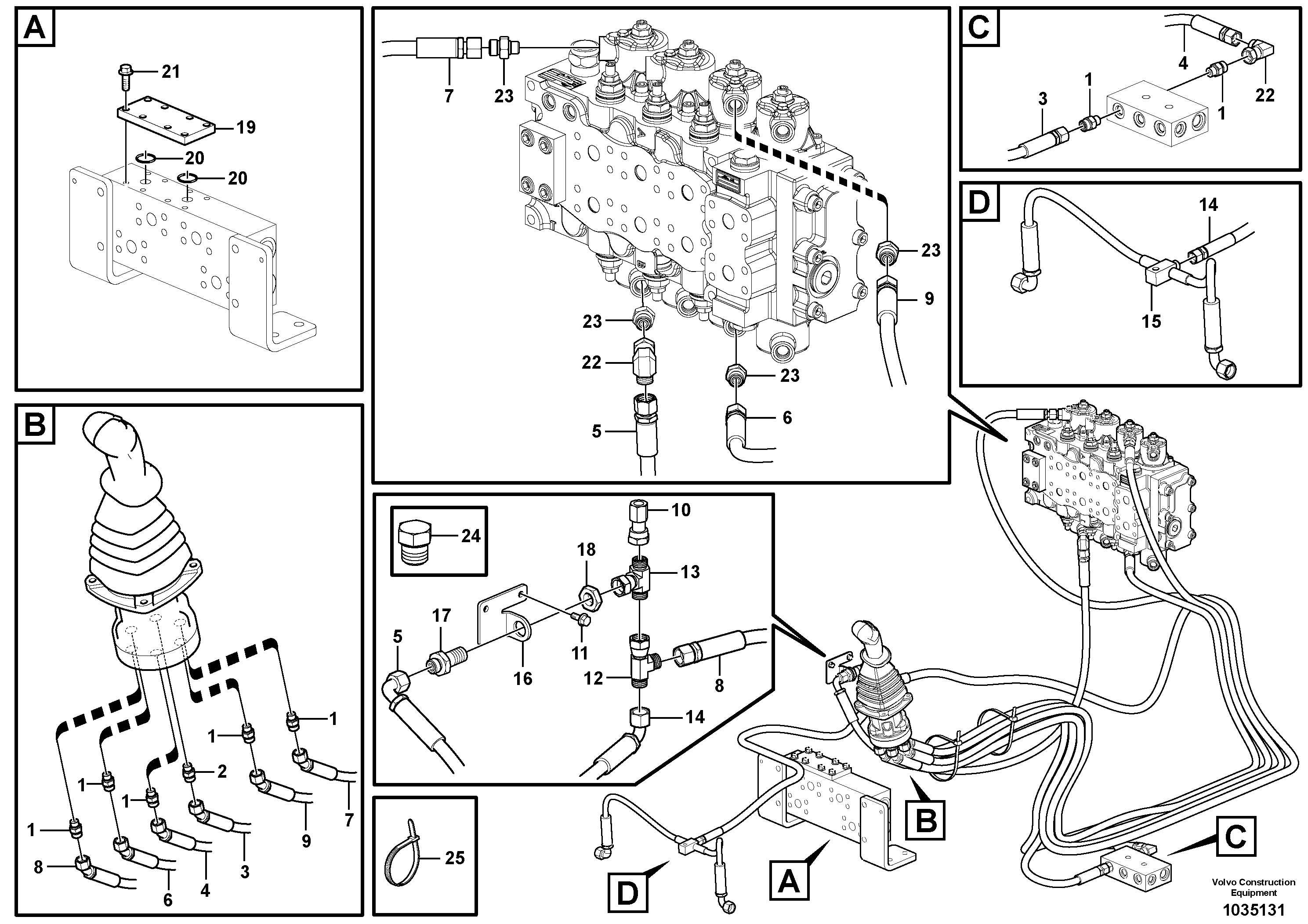 Схема запчастей Volvo EW140C - 51186 Servo system, control valve to remote control valve EW140C