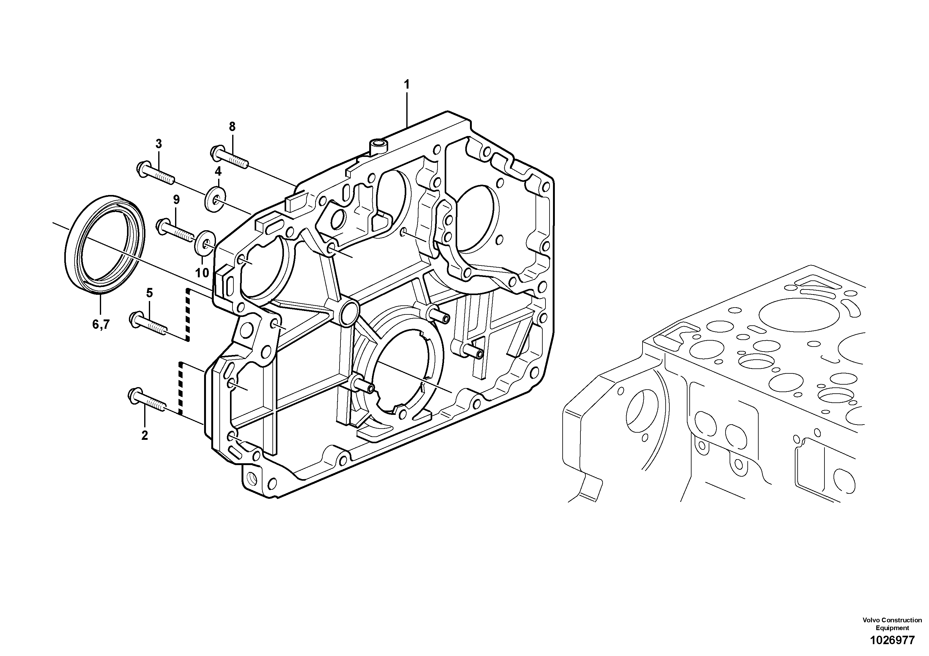 Схема запчастей Volvo EW140C - 65714 Timing gear casing EW140C