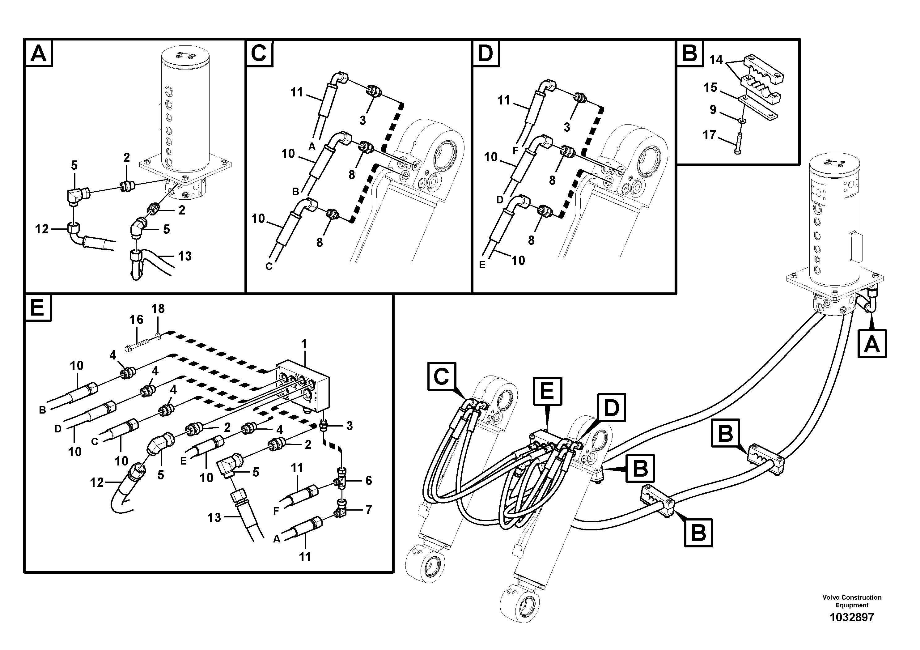 Схема запчастей Volvo EW140C - 53244 Working hydraulic, rear dozer blade EW140C