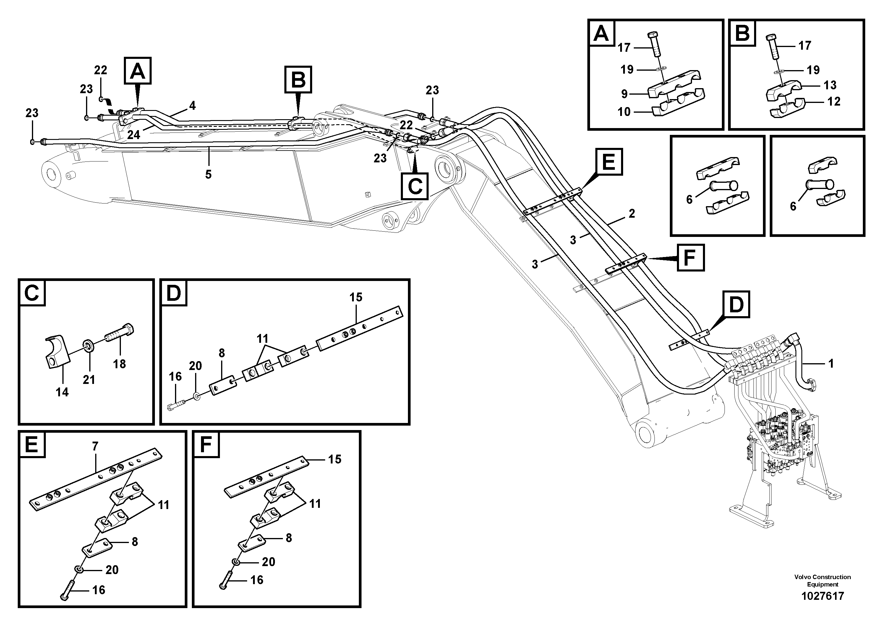 Схема запчастей Volvo EW140C - 62942 Working hydraulic, hammer and shear for adjustable boom EW140C