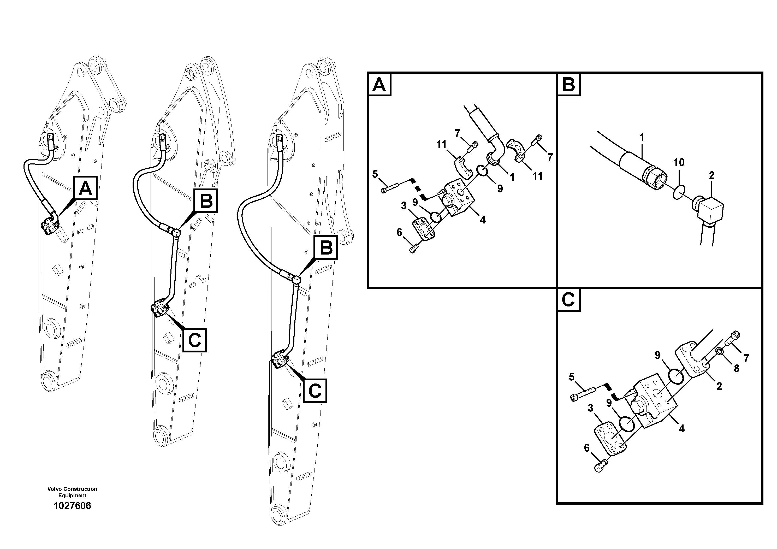 Схема запчастей Volvo EW140C - 84553 Working hydraulic, hammer and shear for dipper arm EW140C