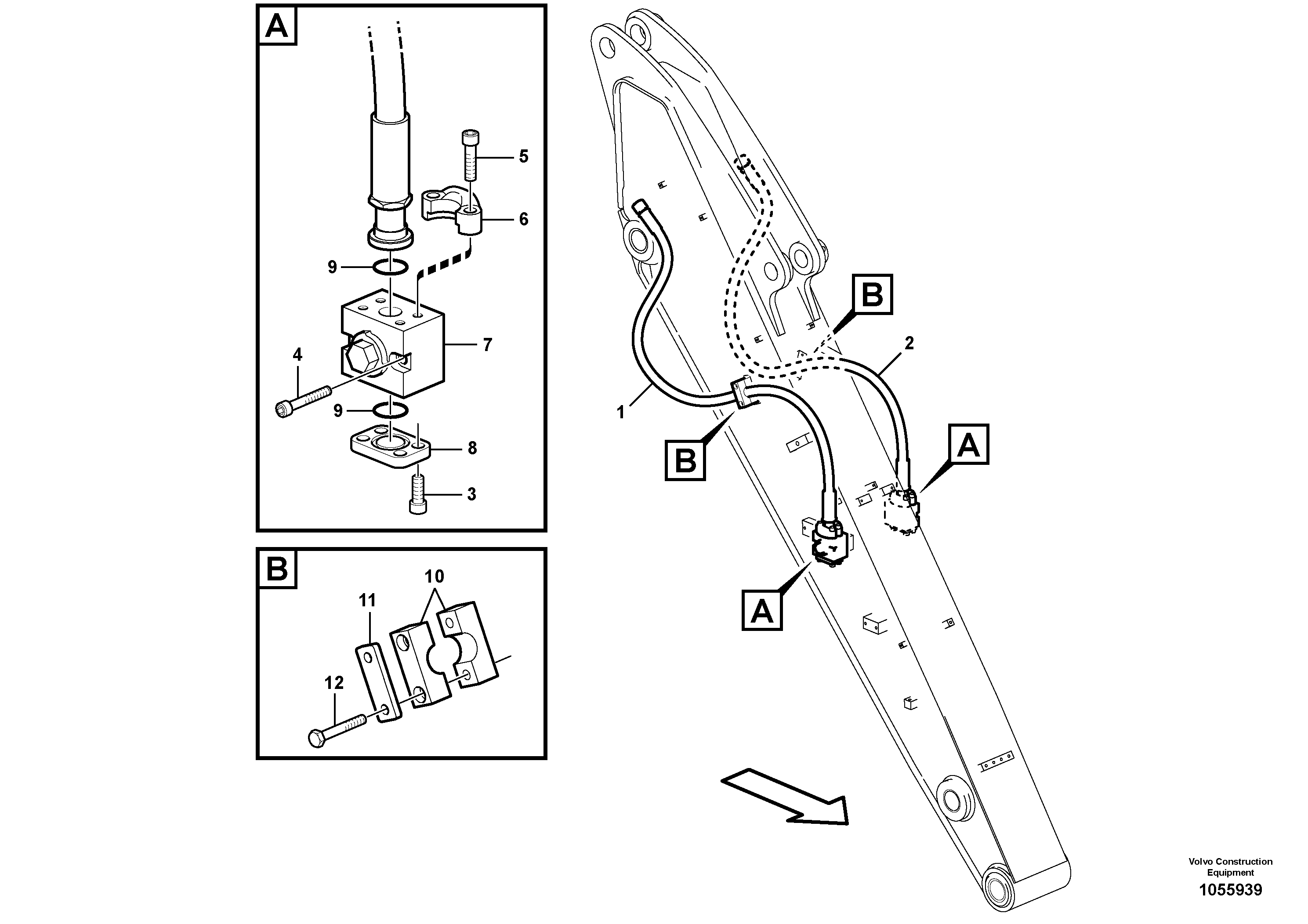 Схема запчастей Volvo EW140C - 85287 Working hydraulic, hammer and shear for dipper arm EW140C