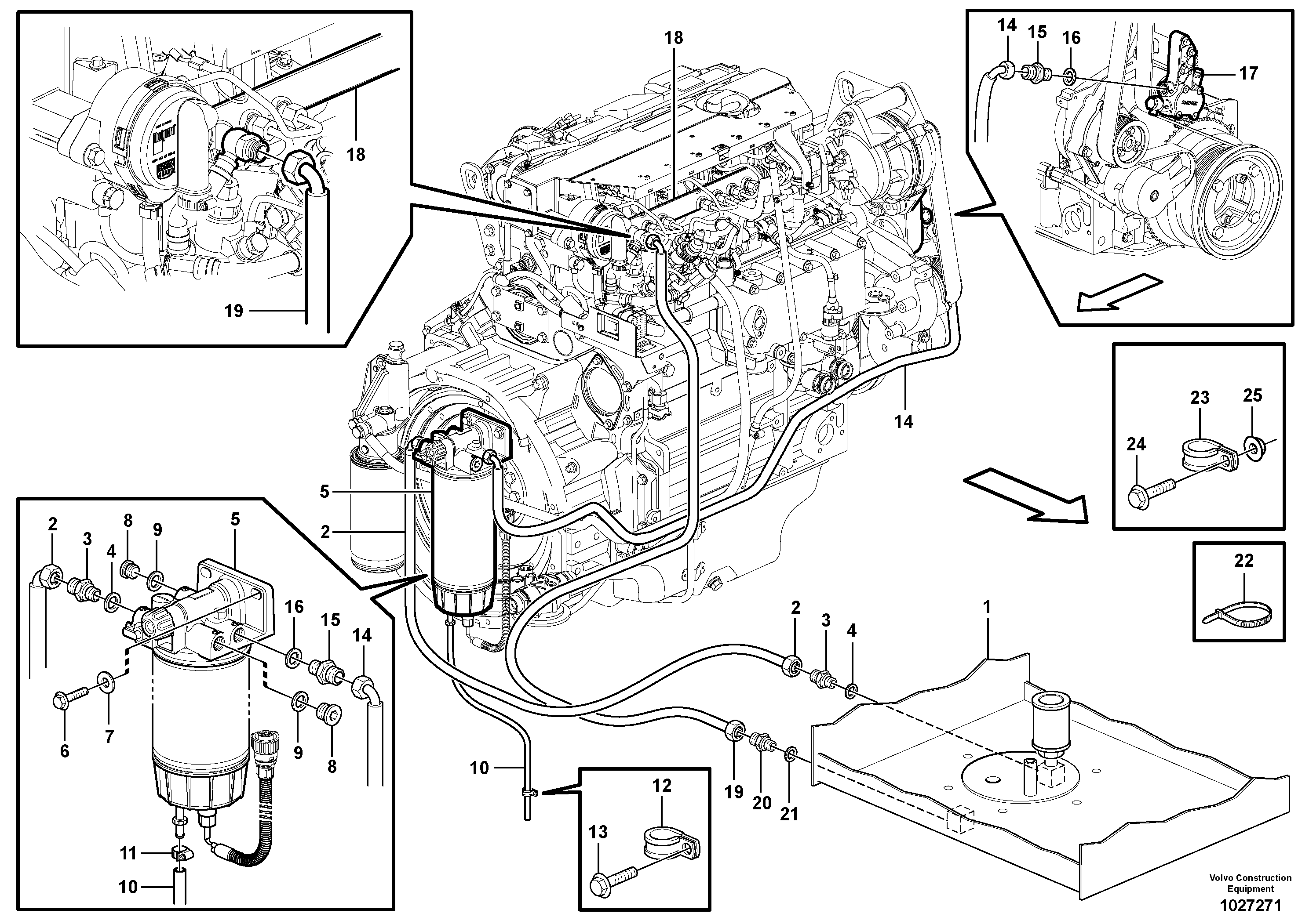 Схема запчастей Volvo EW140C - 71409 Fuel pipes EW140C