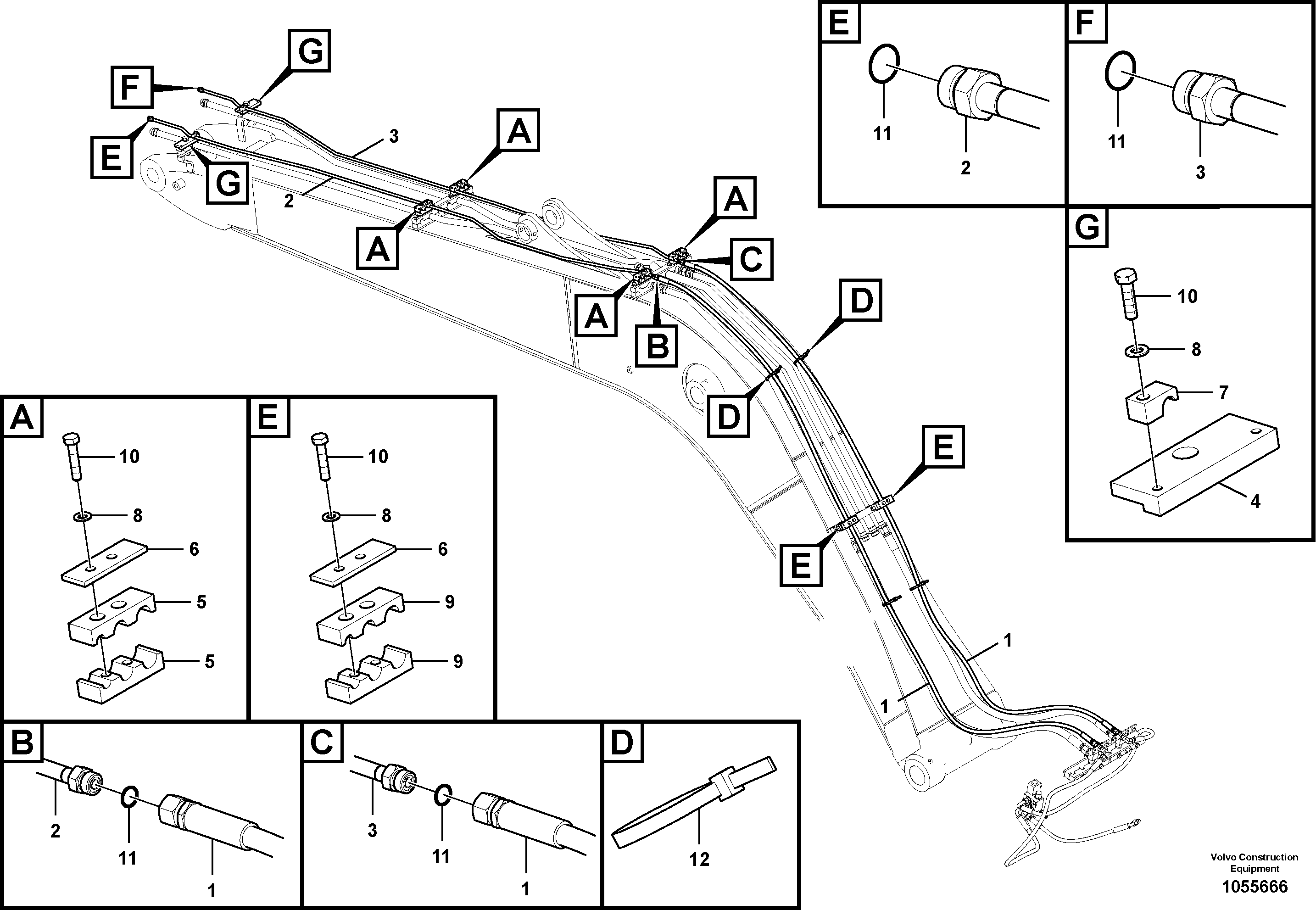 Схема запчастей Volvo EW140C - 105812 Working hydraulic, quick fit on boom EW140C