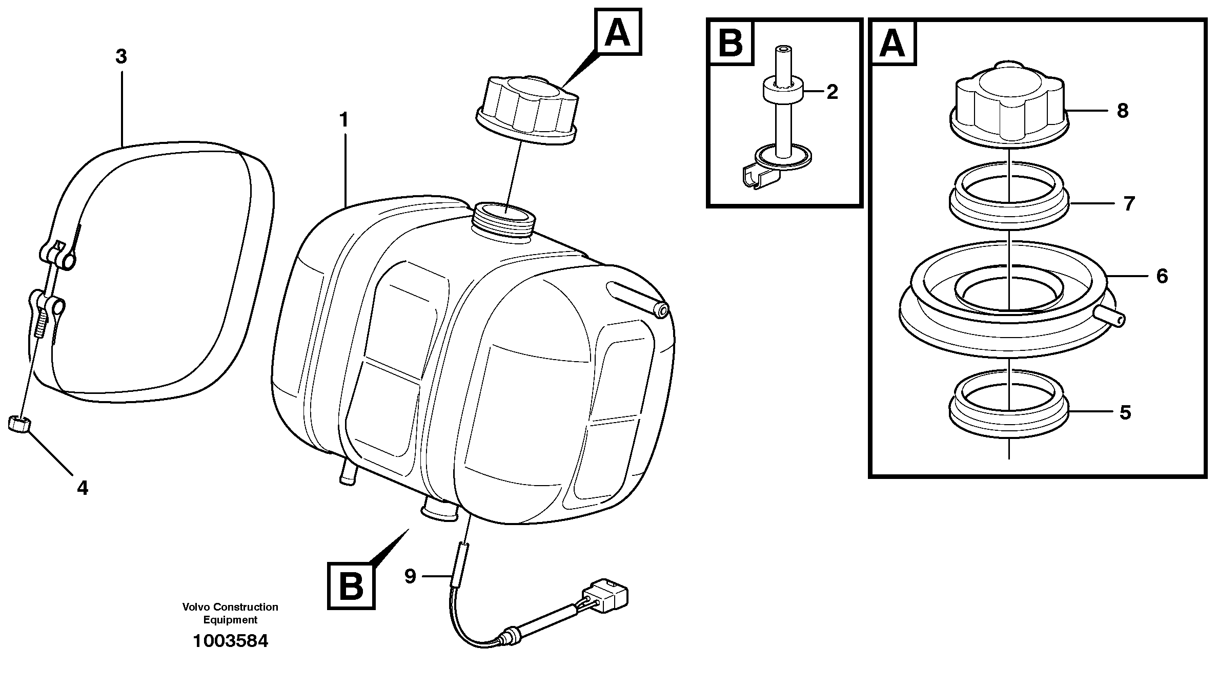 Схема запчастей Volvo EW140C - 49023 Expansion tank with fitting parts EW140C