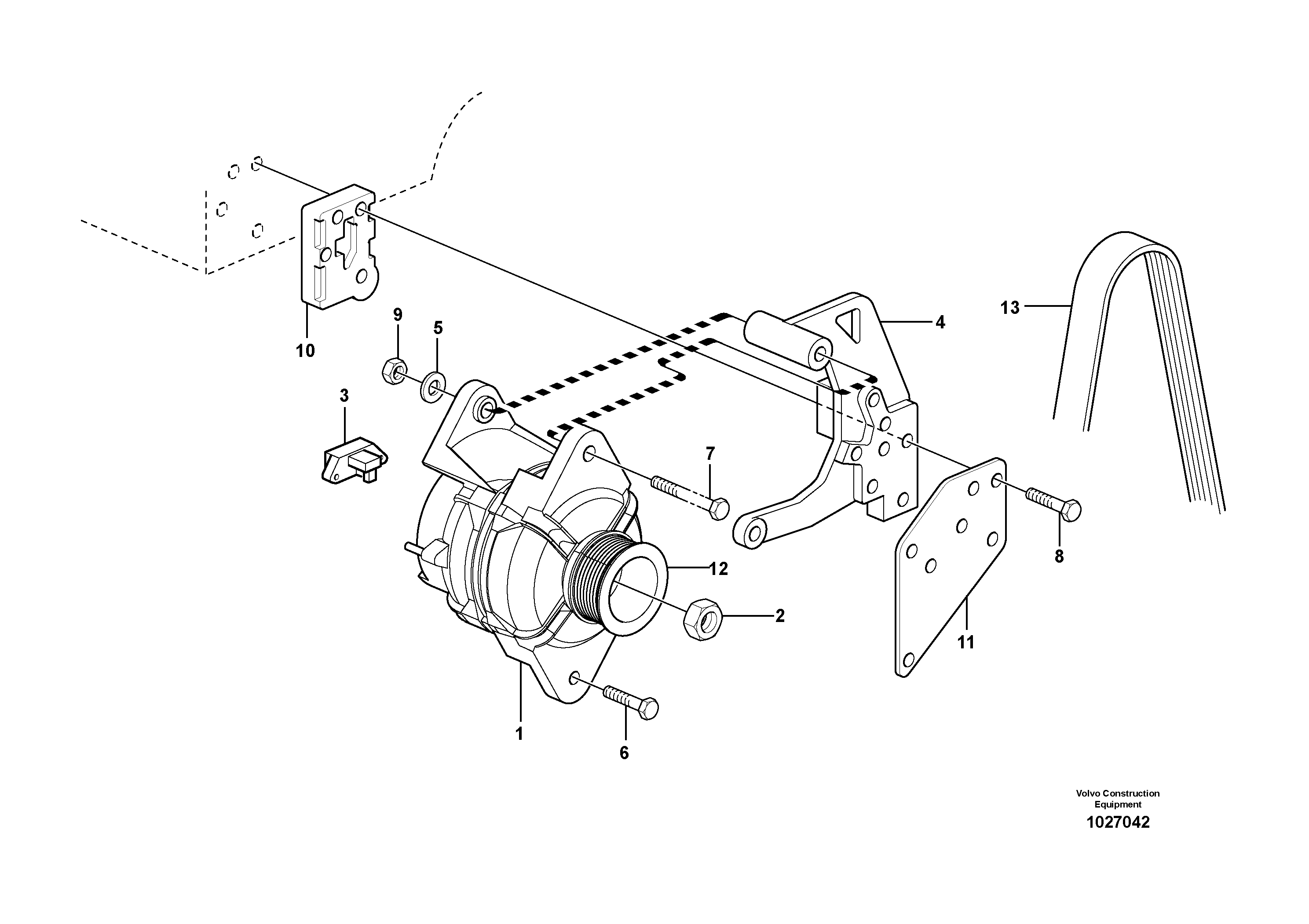 Схема запчастей Volvo EW140C - 106225 Alternator with assembling details EW140C