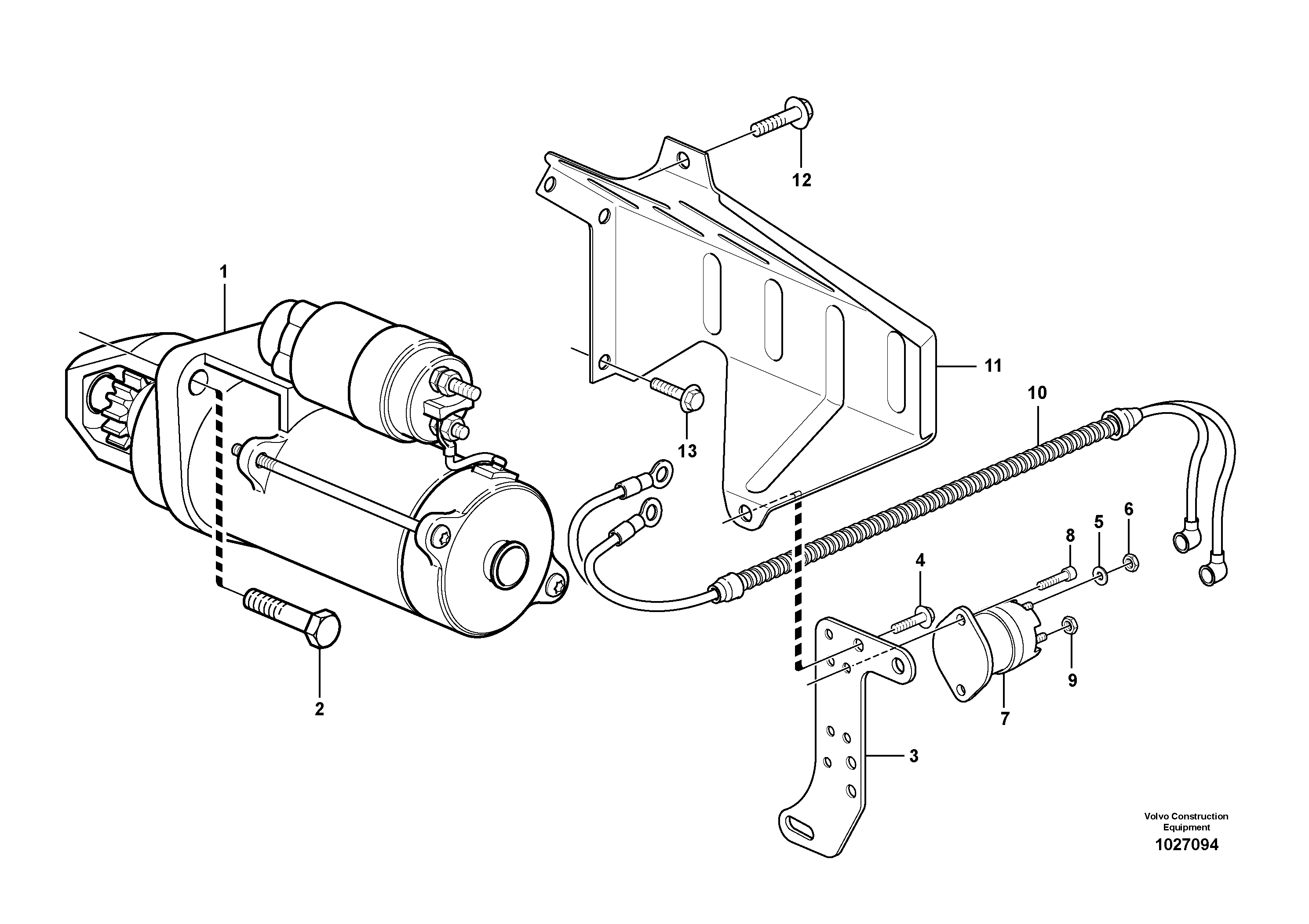 Схема запчастей Volvo EW140C - 87057 Starter motor with assembling details EW140C