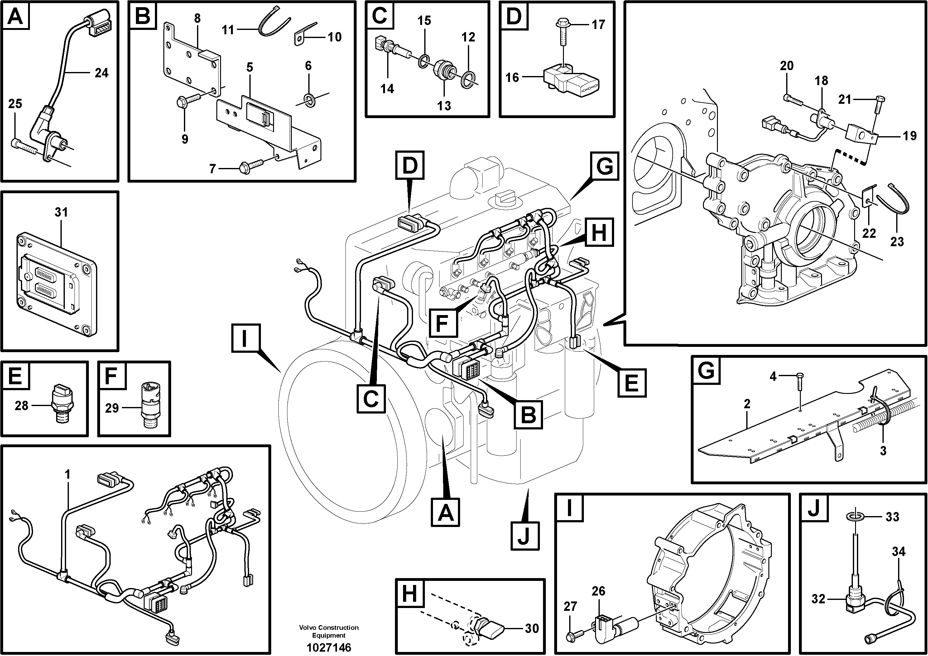 Схема запчастей Volvo EW140C - 75340 Cable harness, engine EW140C