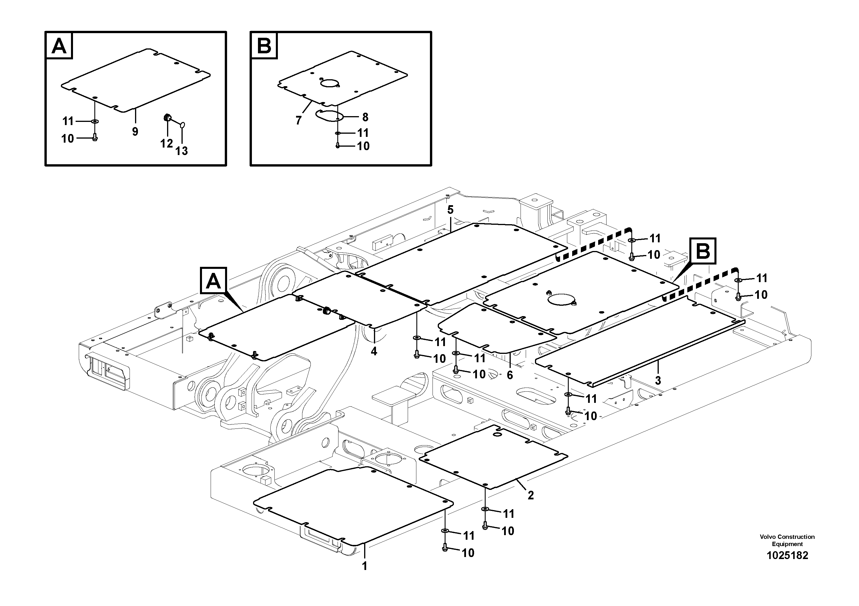Схема запчастей Volvo EW160C - 85417 Hatches under engine, hydr.pumps, cooler, m.valve and fuel tank EW160C