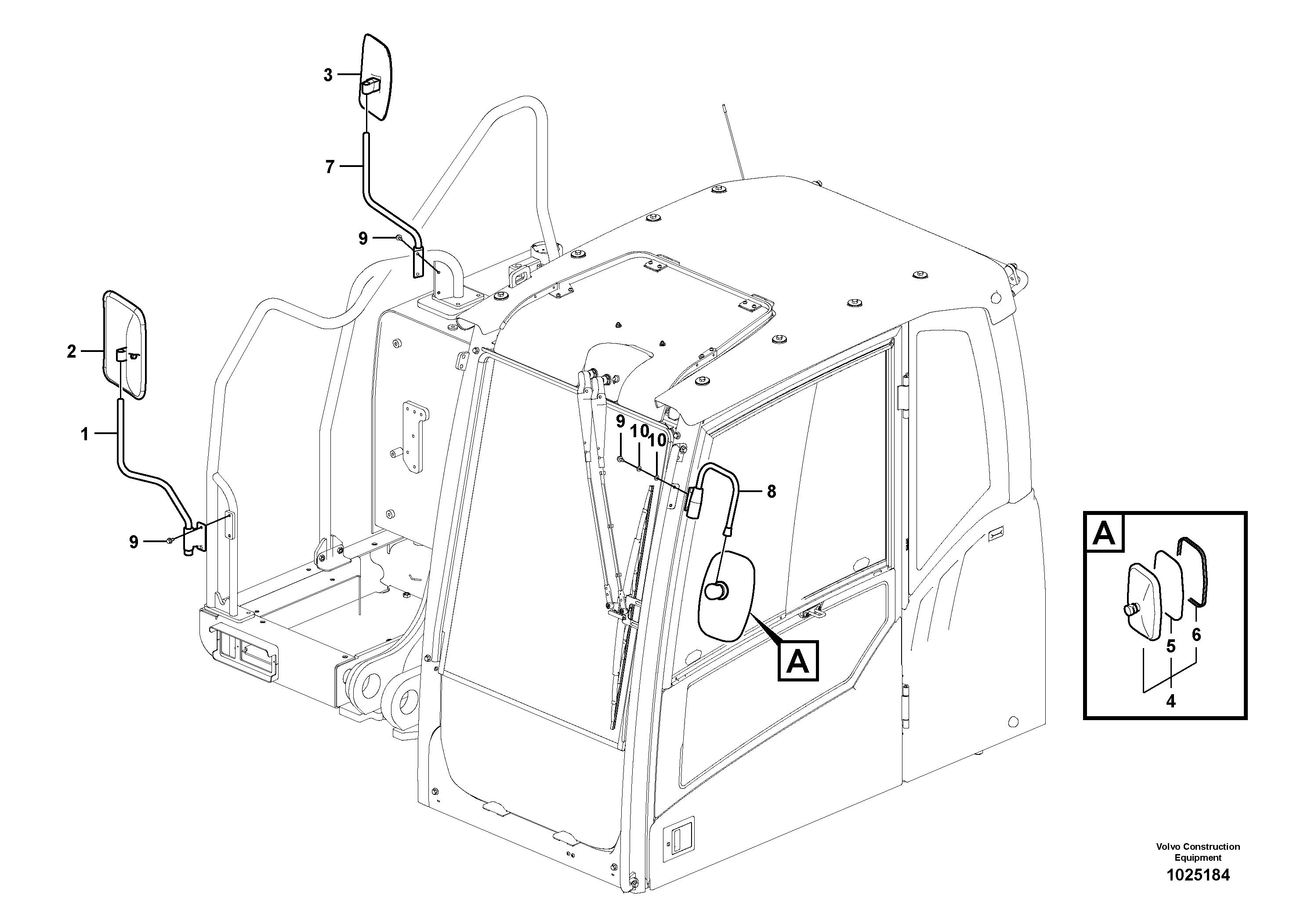 Схема запчастей Volvo EW160C - 90488 Rear view mirror EW160C