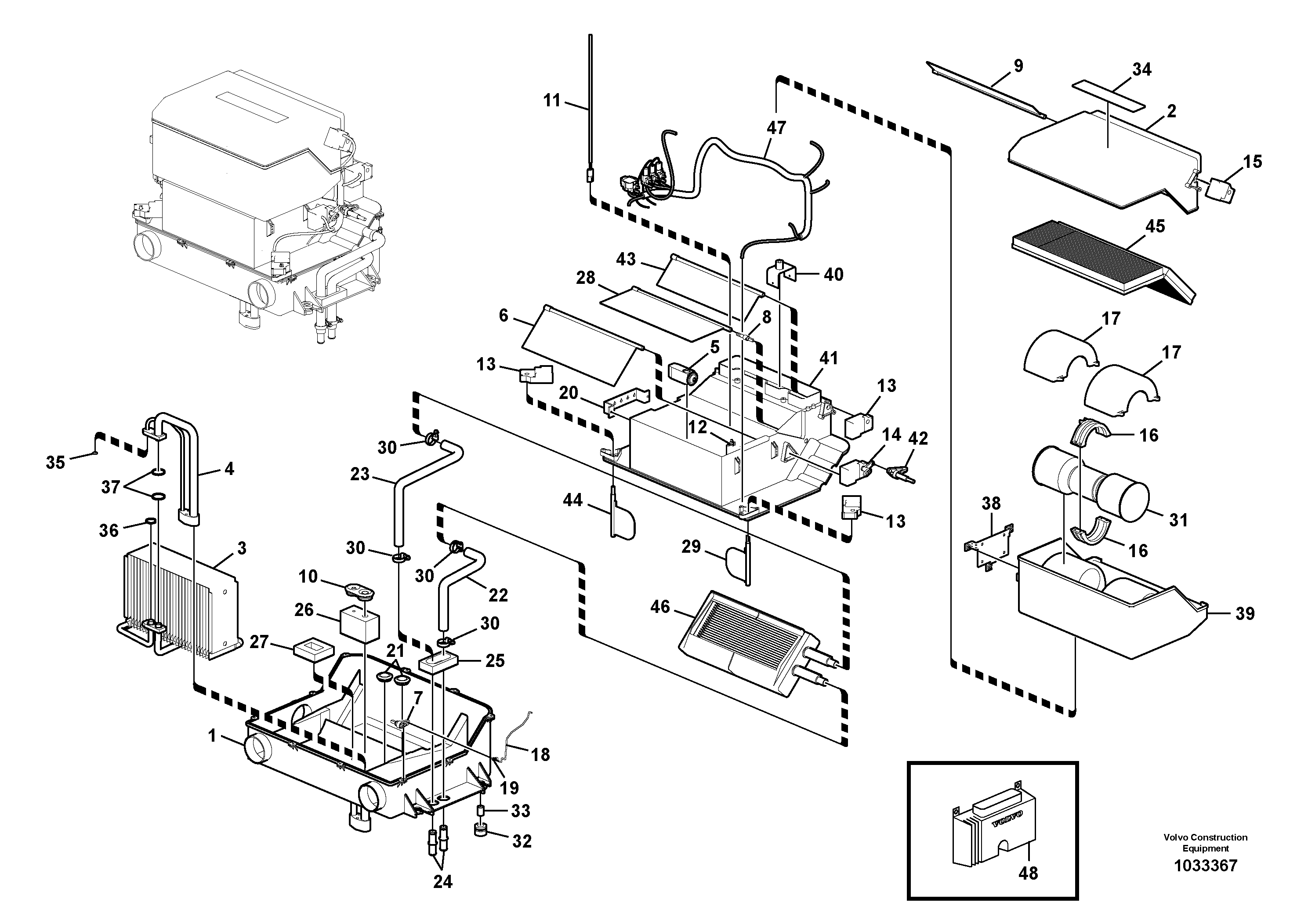 Схема запчастей Volvo EW160C - 91718 Air conditioning unit, cooling and heater EW160C