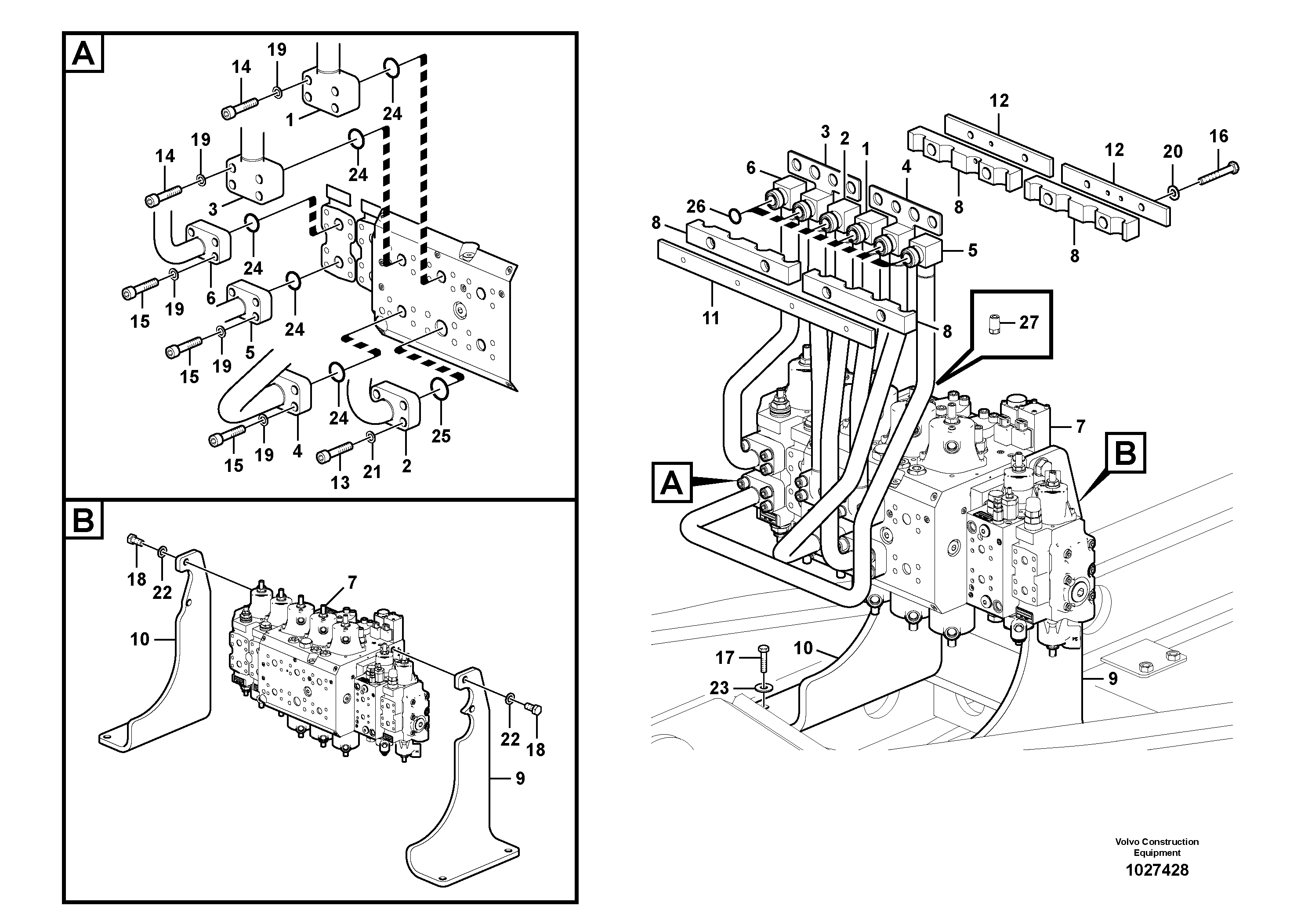Схема запчастей Volvo EW160C - 90461 Hydraulic system, control valve to boom and swing EW160C