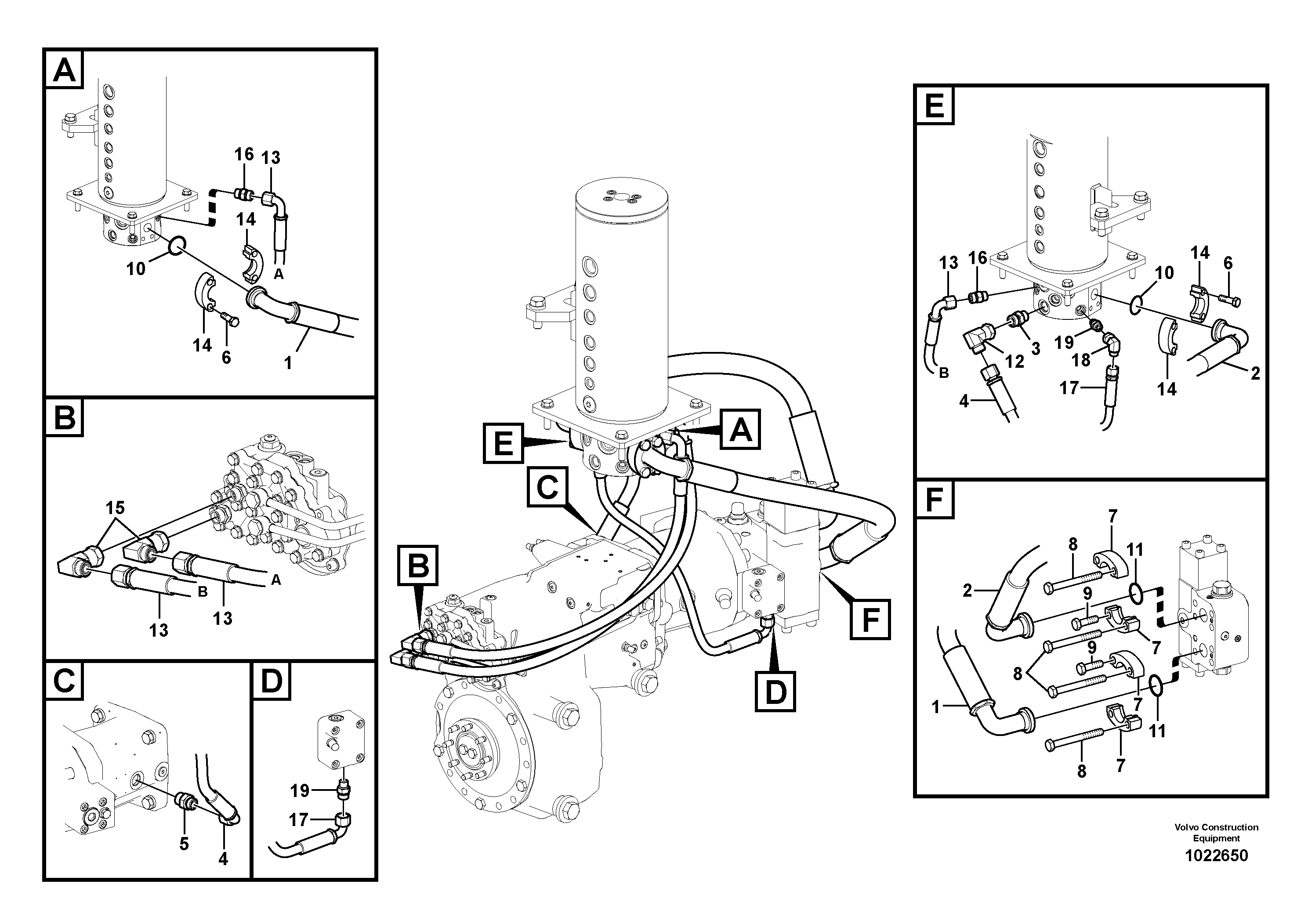 Схема запчастей Volvo EW160C - 90894 Turning joint line, turning joint to travel motor EW160C