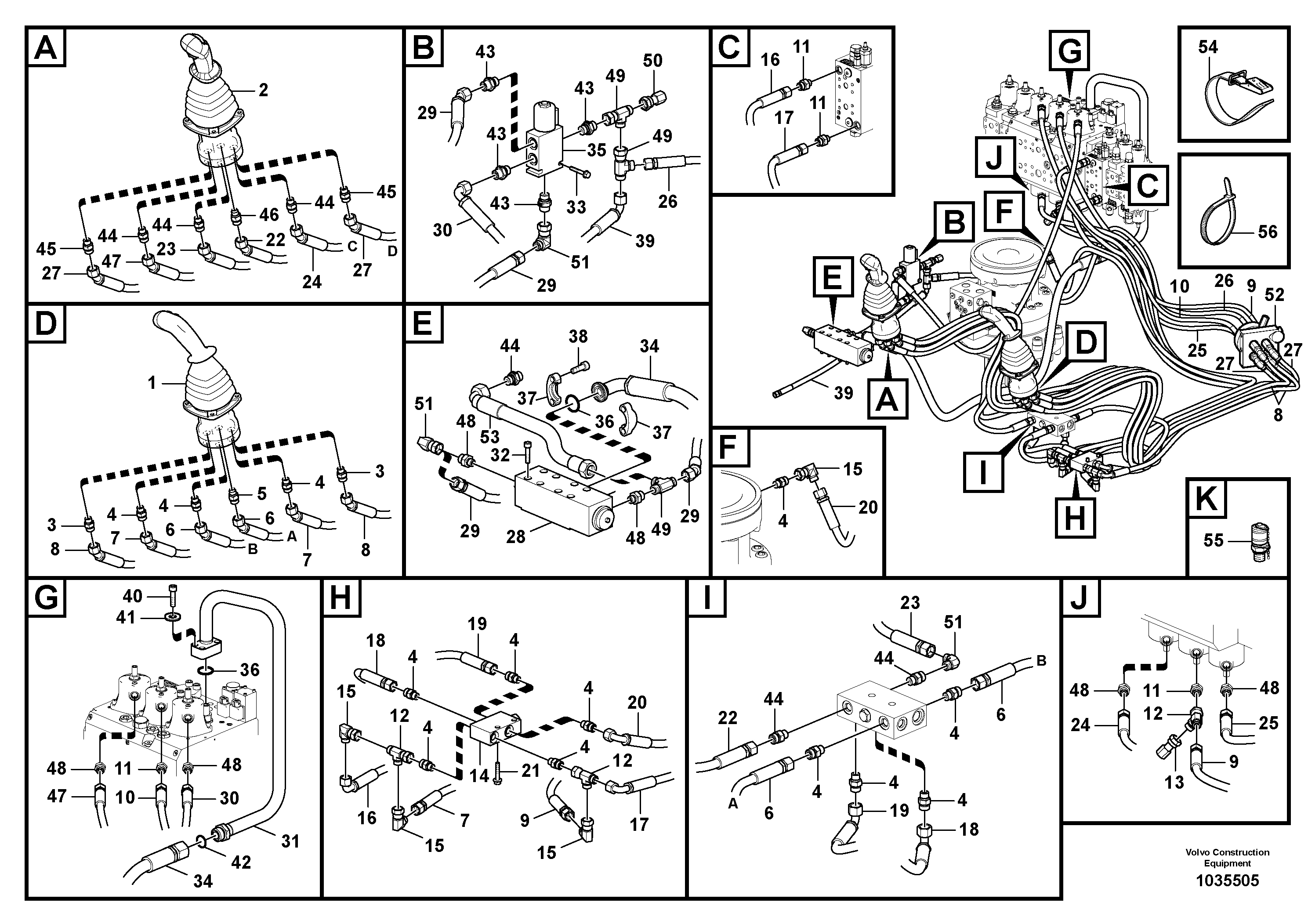 Схема запчастей Volvo EW160C - 82288 Servo system, control valve to remote control valve EW160C