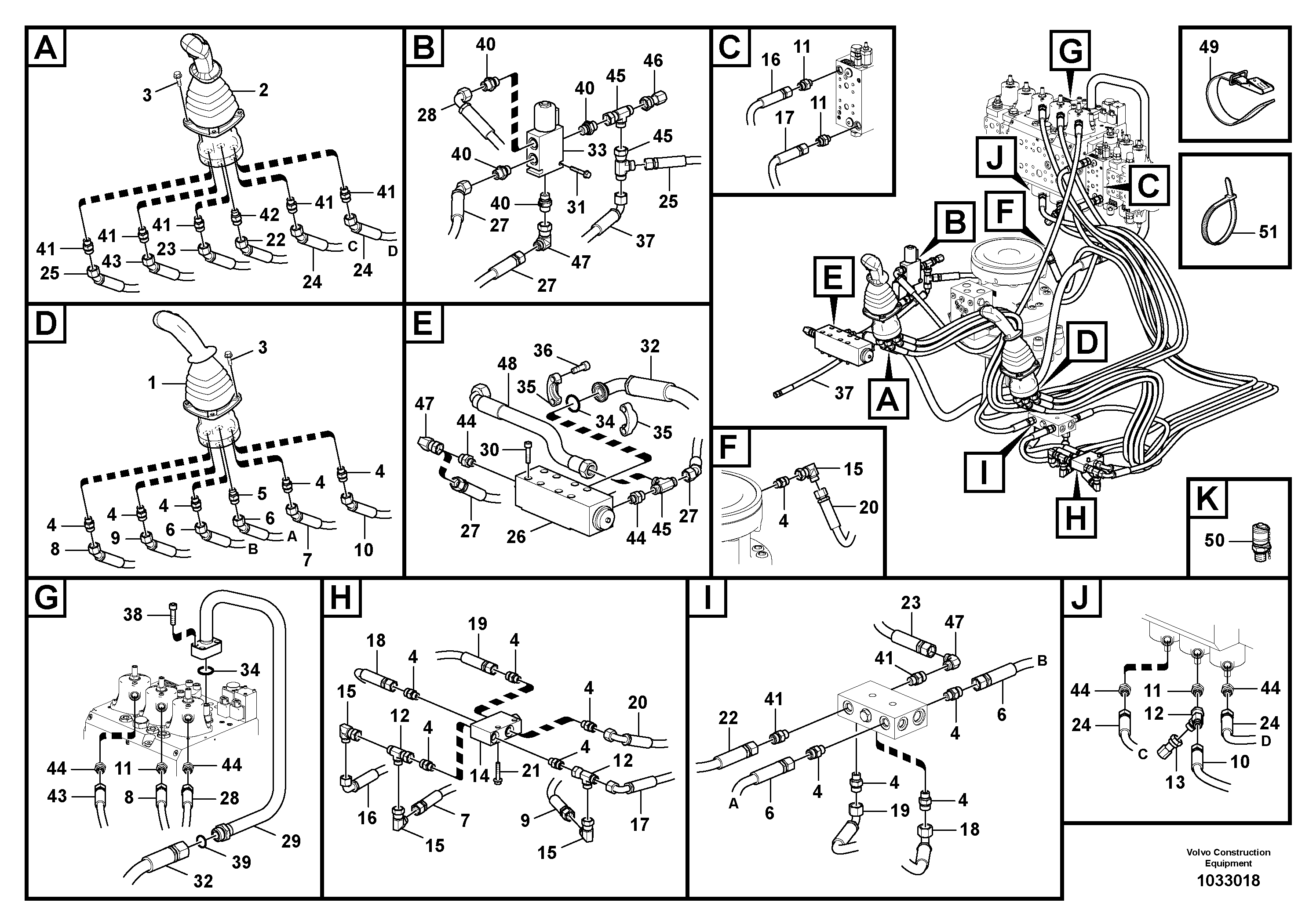 Схема запчастей Volvo EW160C - 86100 Servo system, control valve to remote control valve EW160C