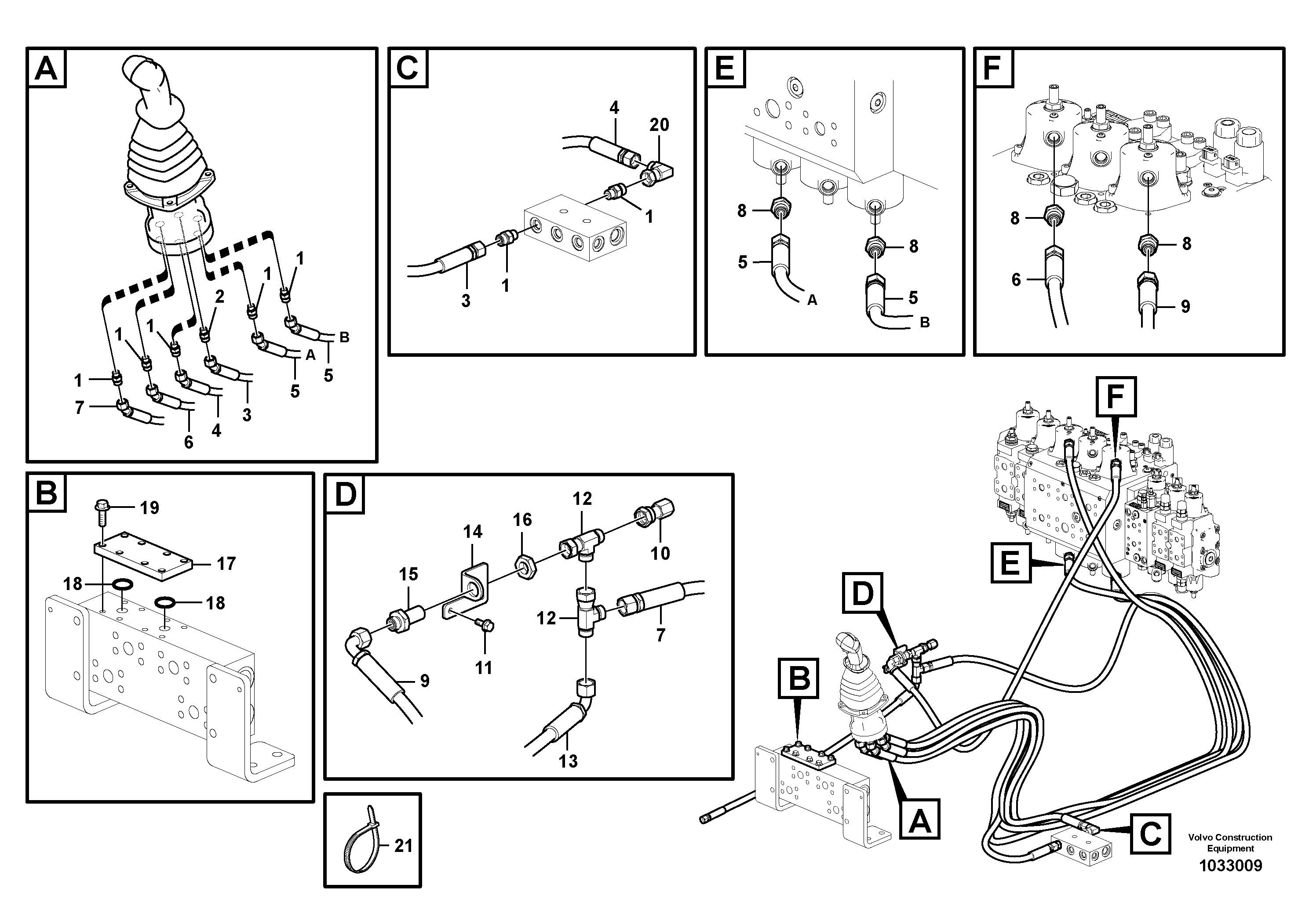 Схема запчастей Volvo EW160C - 87909 Servo system, control valve to remote control valve EW160C