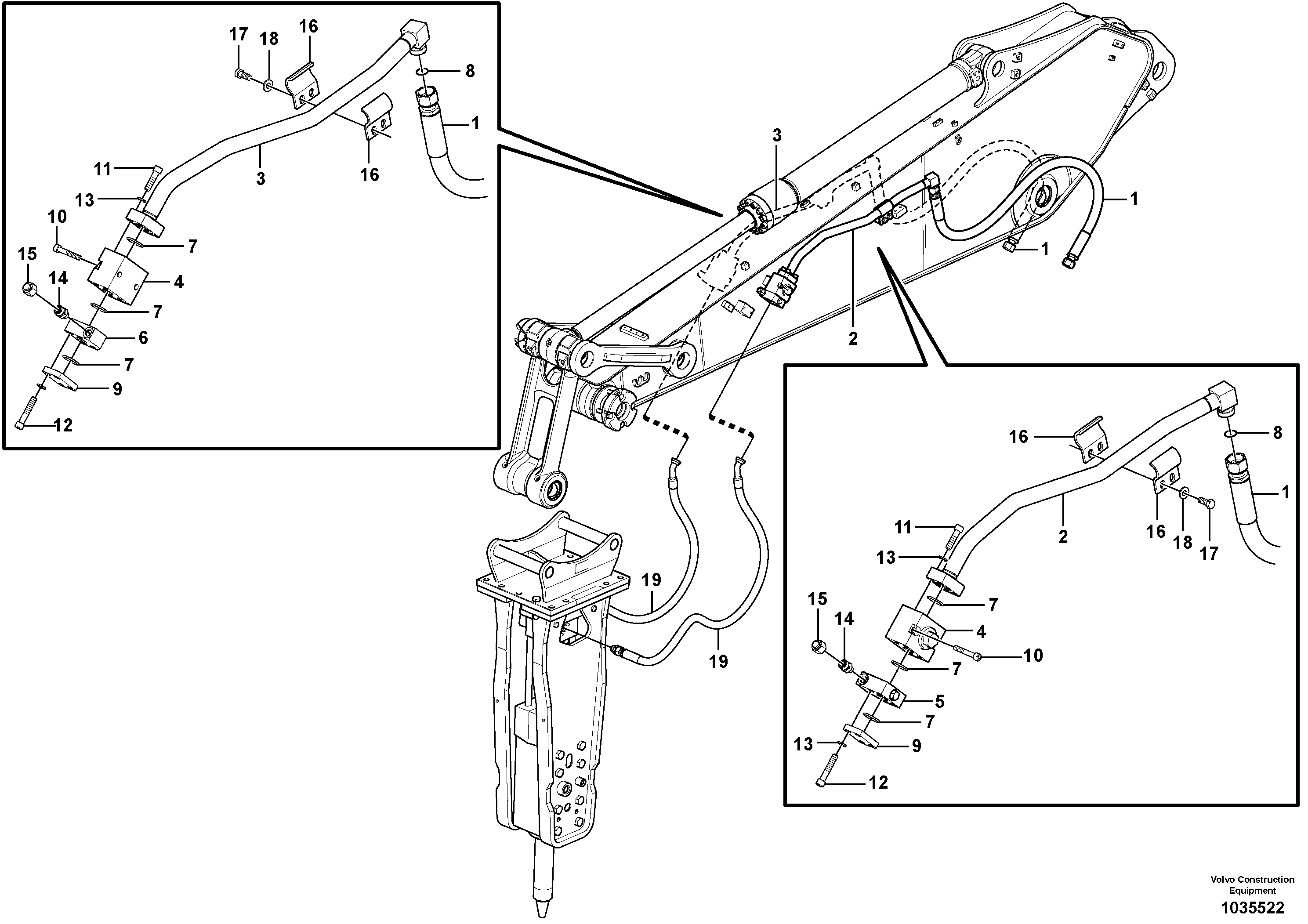 Схема запчастей Volvo EW160C - 83402 Working hydraulic, hammer and shear for dipper arm EW160C