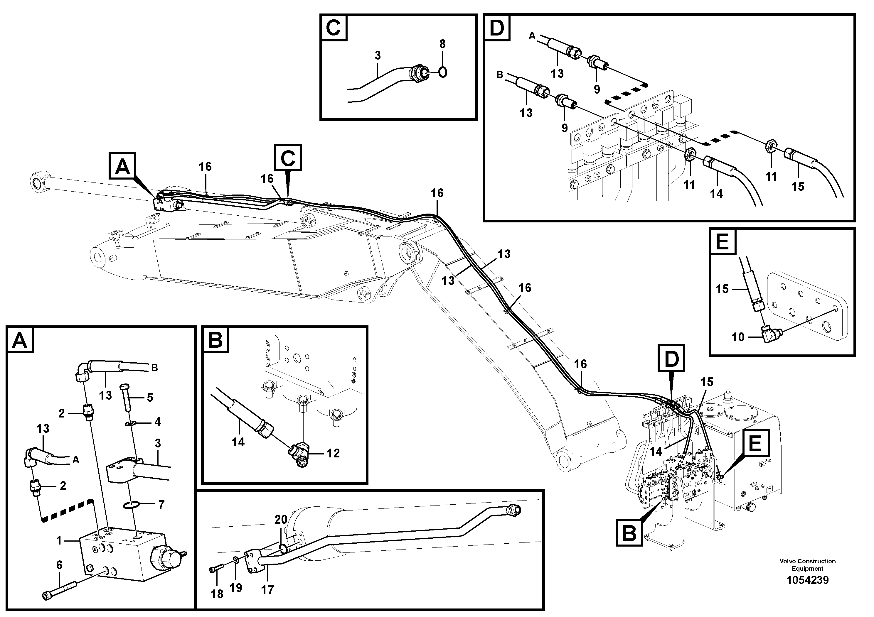 Схема запчастей Volvo EW160C - 85921 Working hydraulic, dipper arm rupture for adjustable boom EW160C