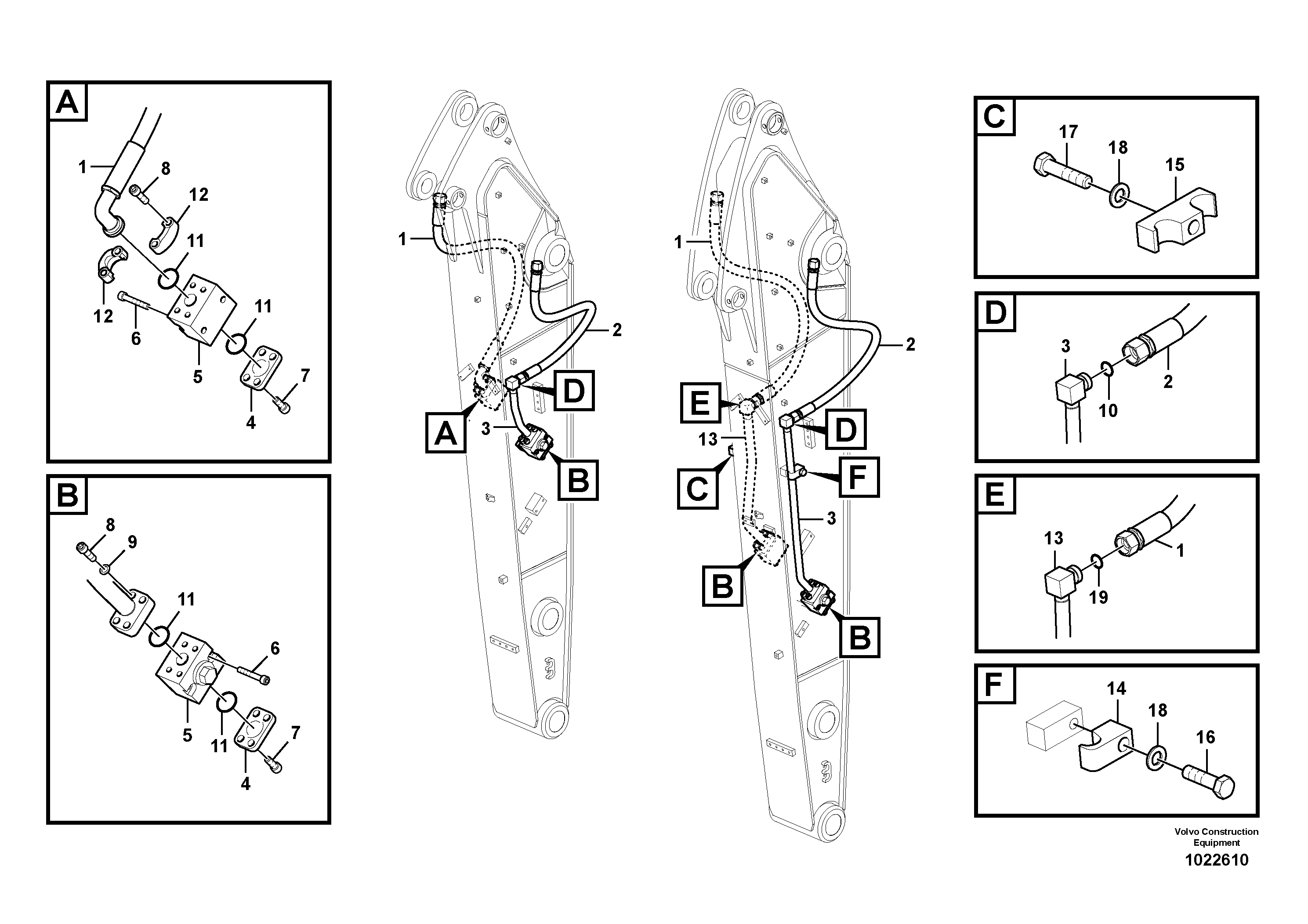 Схема запчастей Volvo EW160C - 87111 Working hydraulic, hammer and shear for dipper arm EW160C