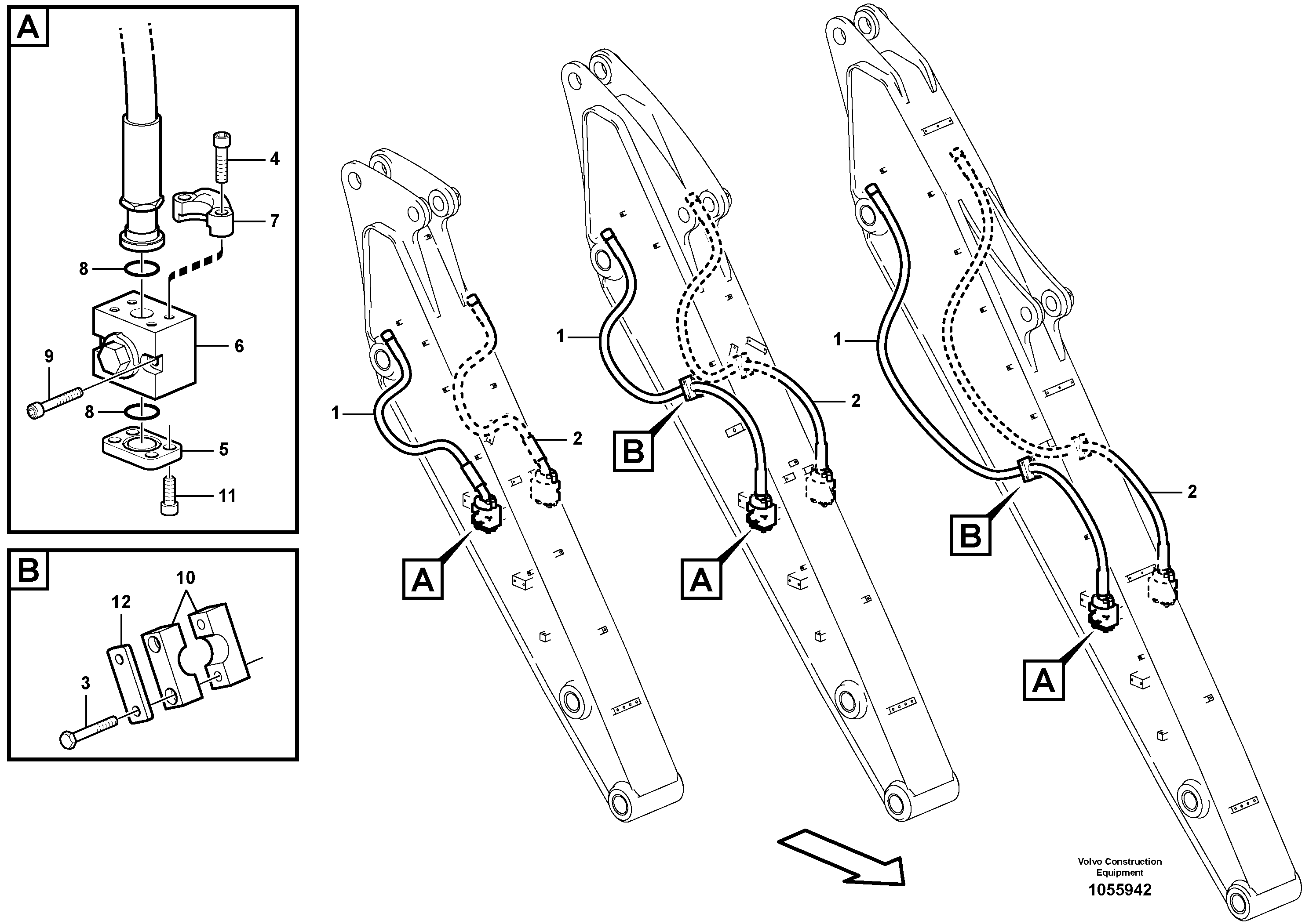 Схема запчастей Volvo EW160C - 90569 Working hydraulic, hammer and shear for dipper arm EW160C