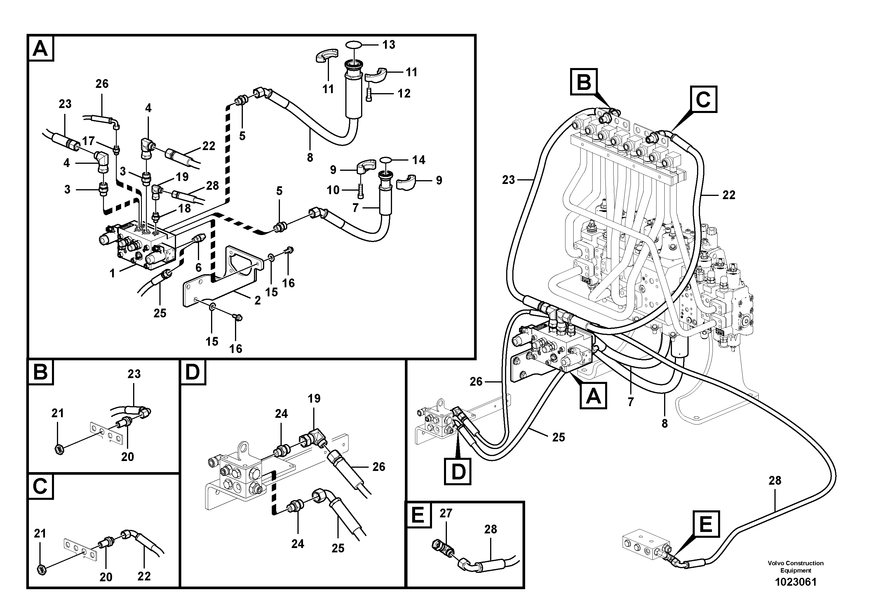 Схема запчастей Volvo EW160C - 104671 Working hydraulic, slope and rotator on upper frame EW160C