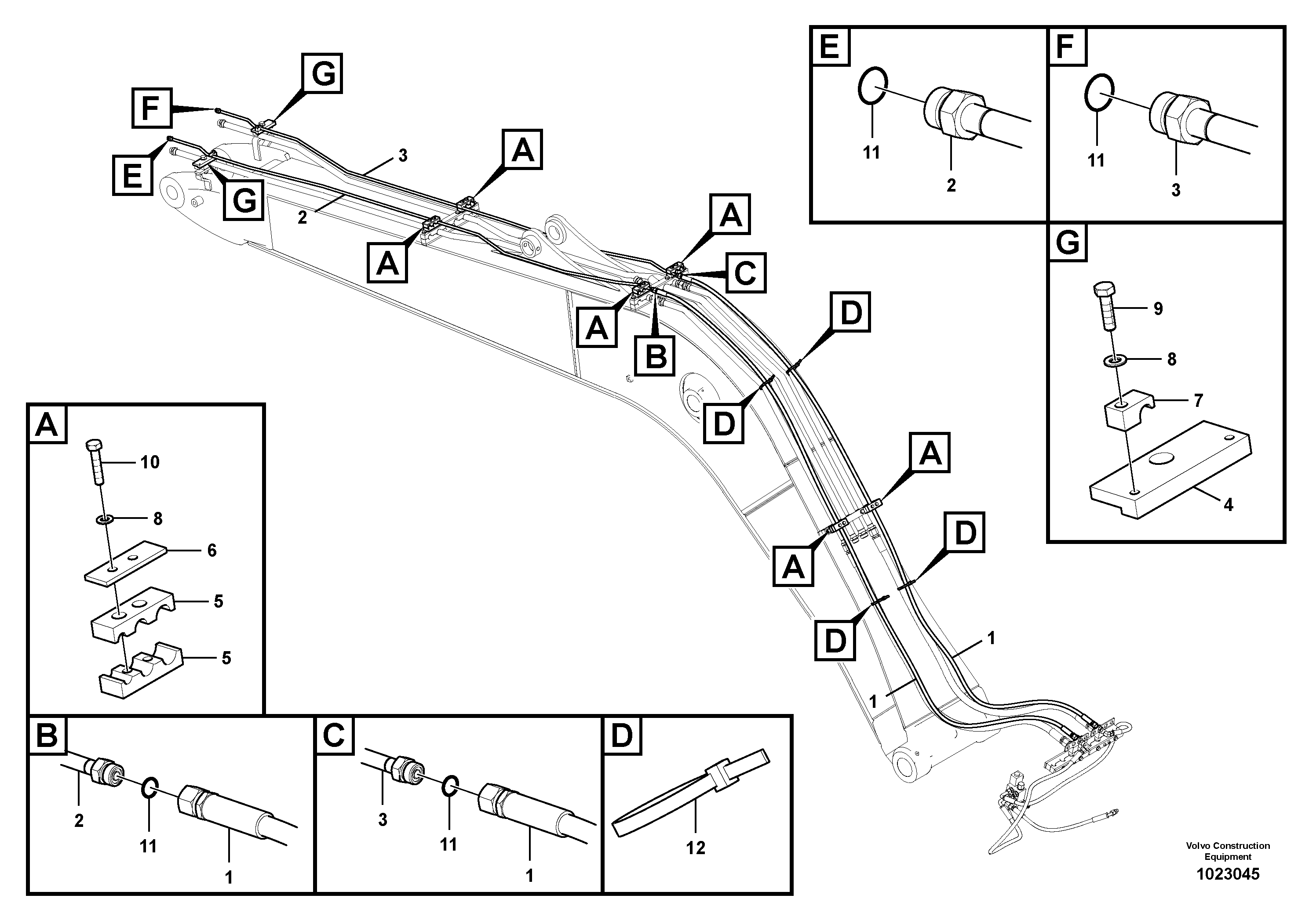 Схема запчастей Volvo EW160C - 106233 Working hydraulic, slope and rotator on upper frame EW160C