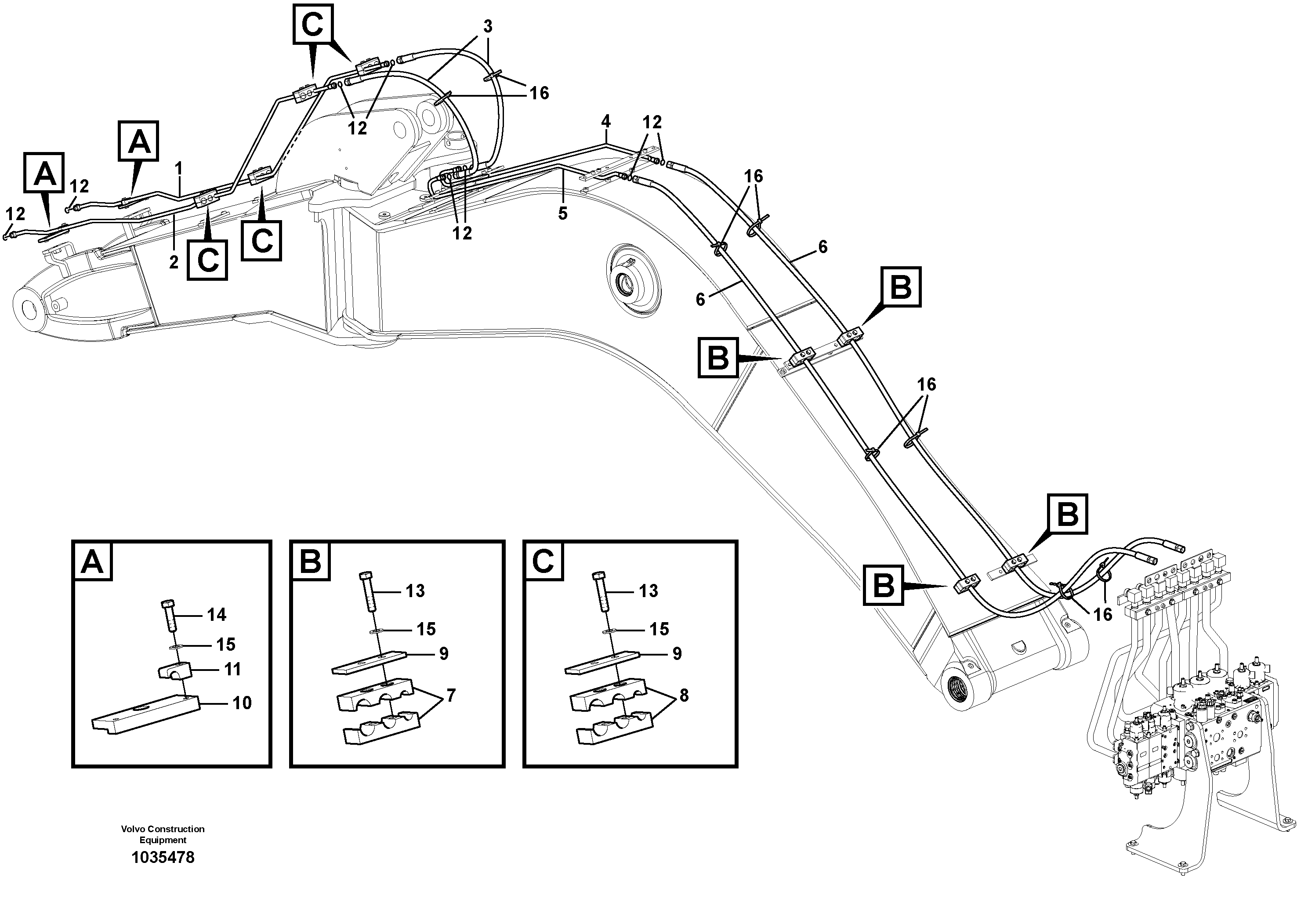 Схема запчастей Volvo EW160C - 106360 Working hydraulic, quick fit on boom EW160C