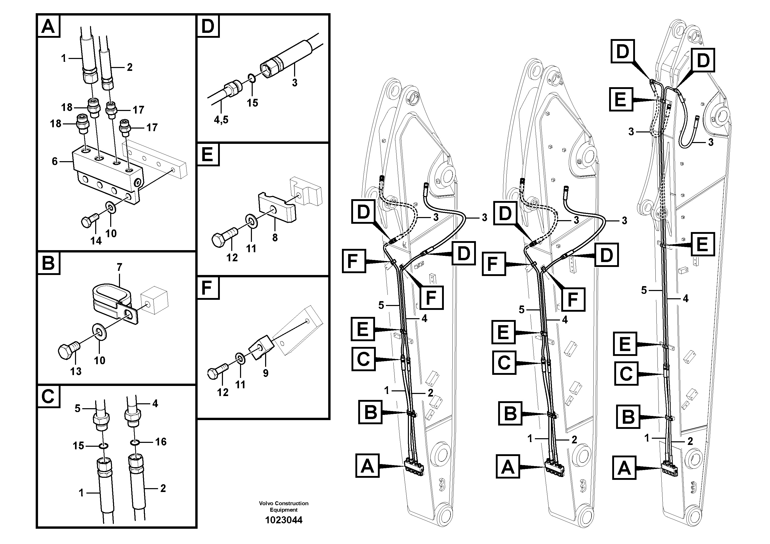 Схема запчастей Volvo EW160C - 84074 Working hydraulic, quick fit on dipper arm EW160C