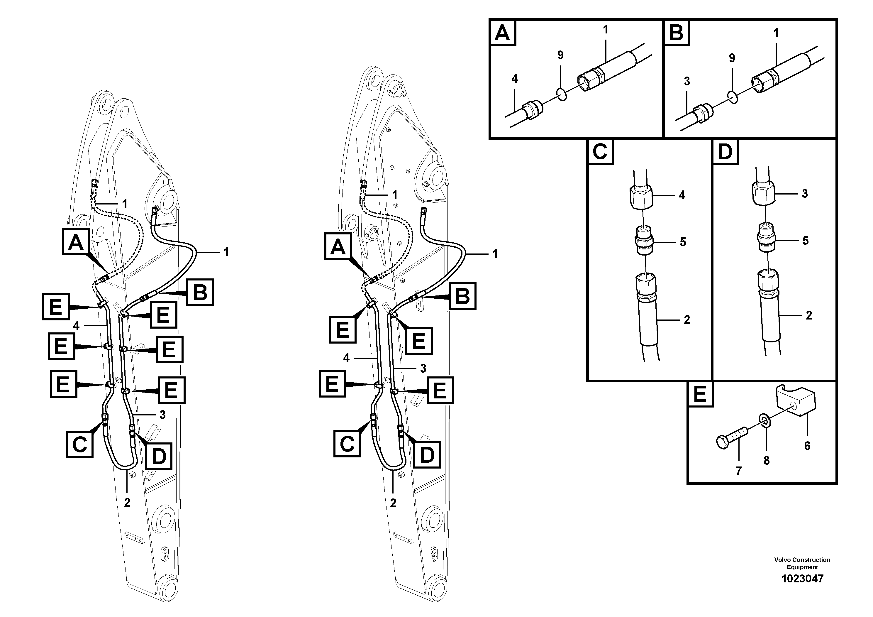 Схема запчастей Volvo EW160C - 89948 Working hydraulic, slope and rotator on dipper arm EW160C