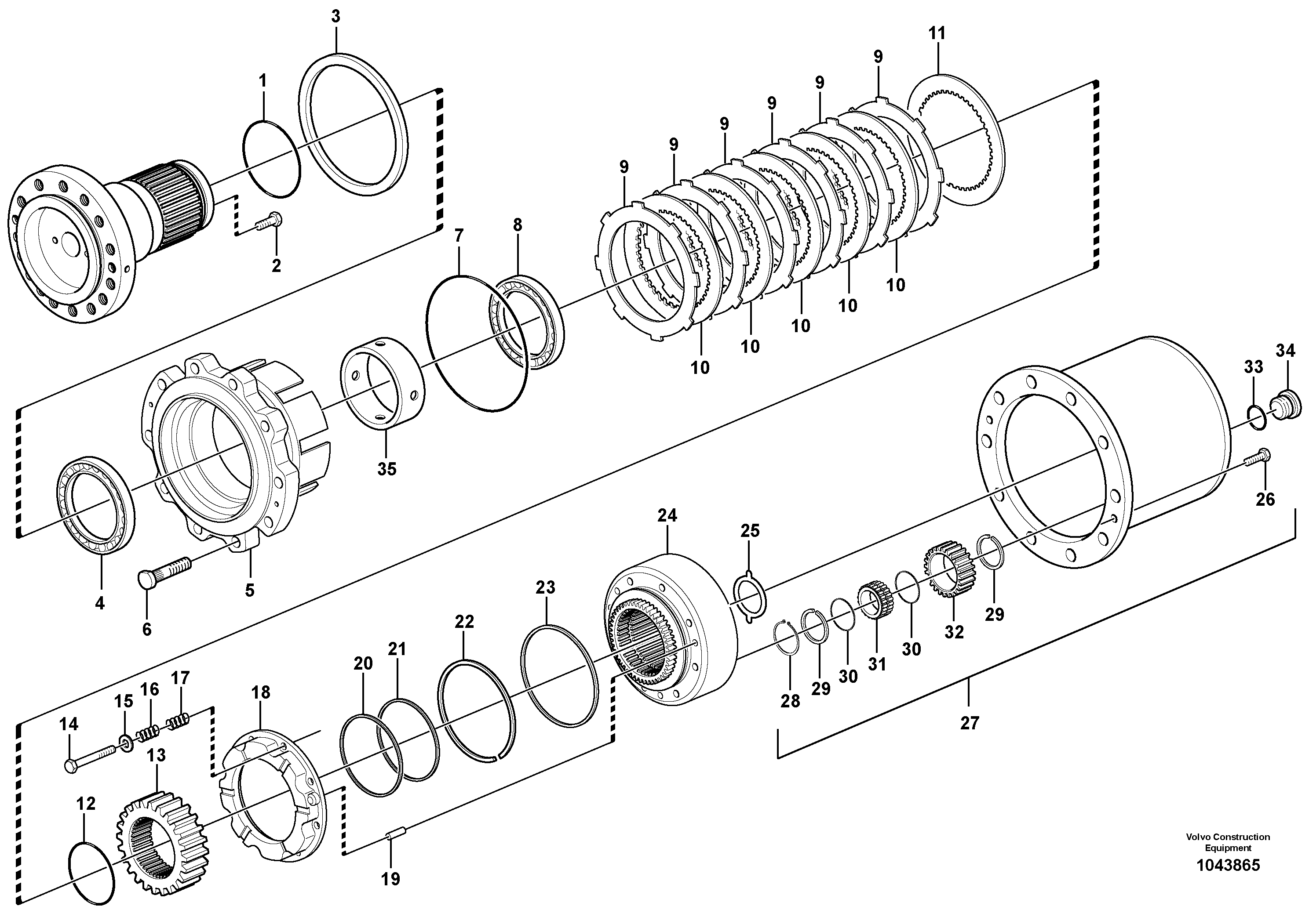 Схема запчастей Volvo EW160C - 90381 Rear axle, Hub reduction EW160C