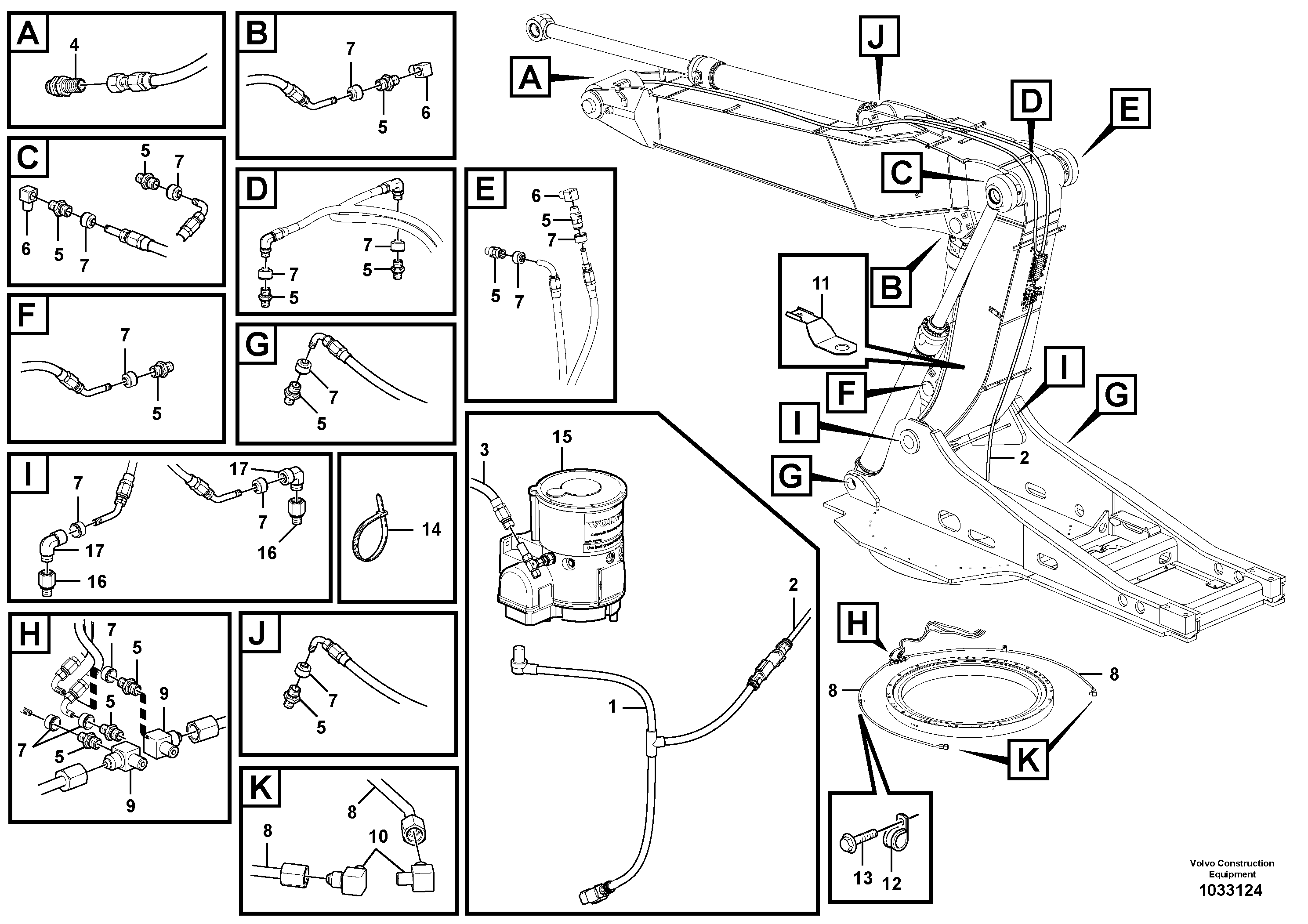 Схема запчастей Volvo EW160C - 91317 Automatic lubrication system, boom EW160C