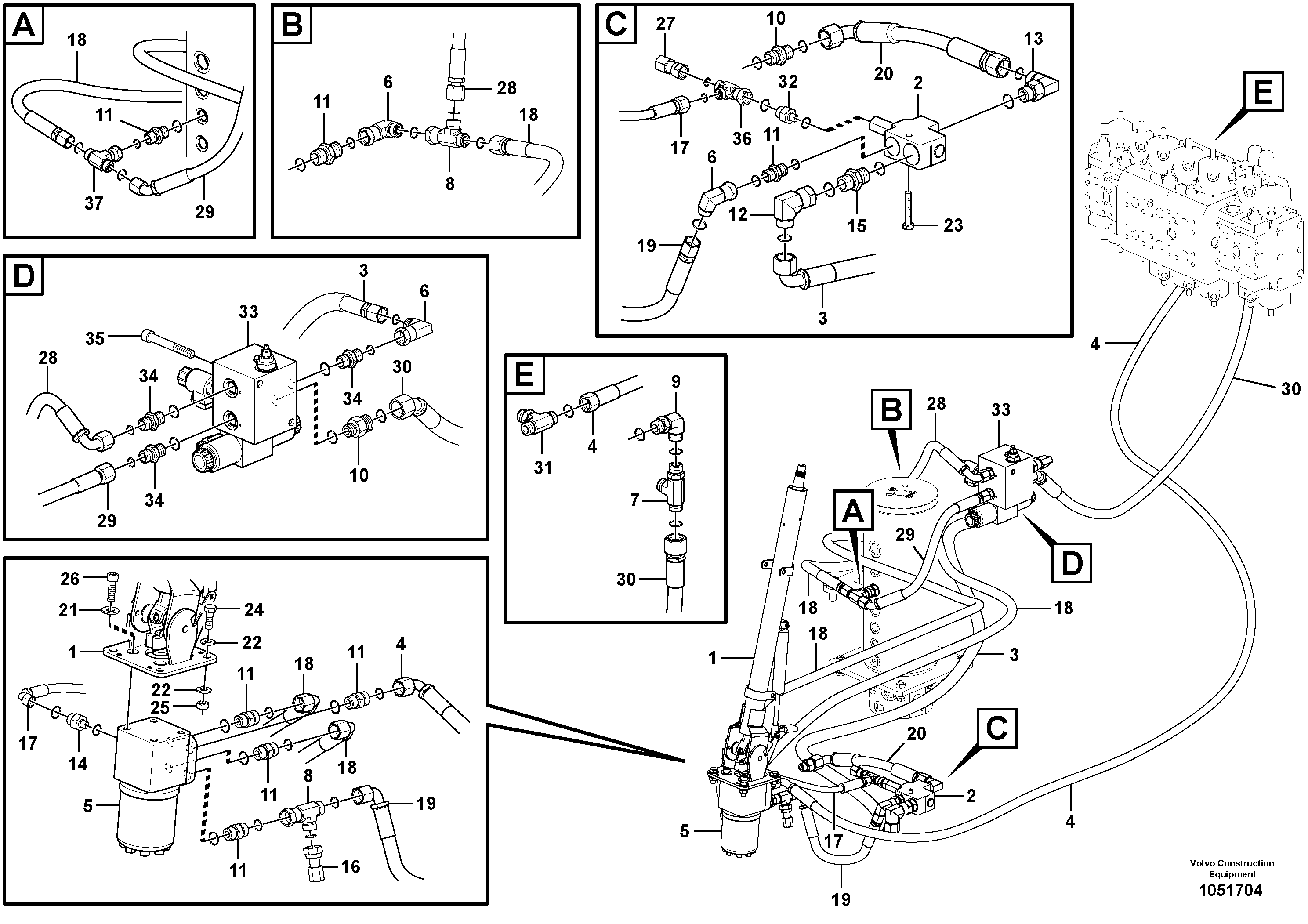 Схема запчастей Volvo EW160C - 106226 Hydraulic system, steering line CDC EW160C