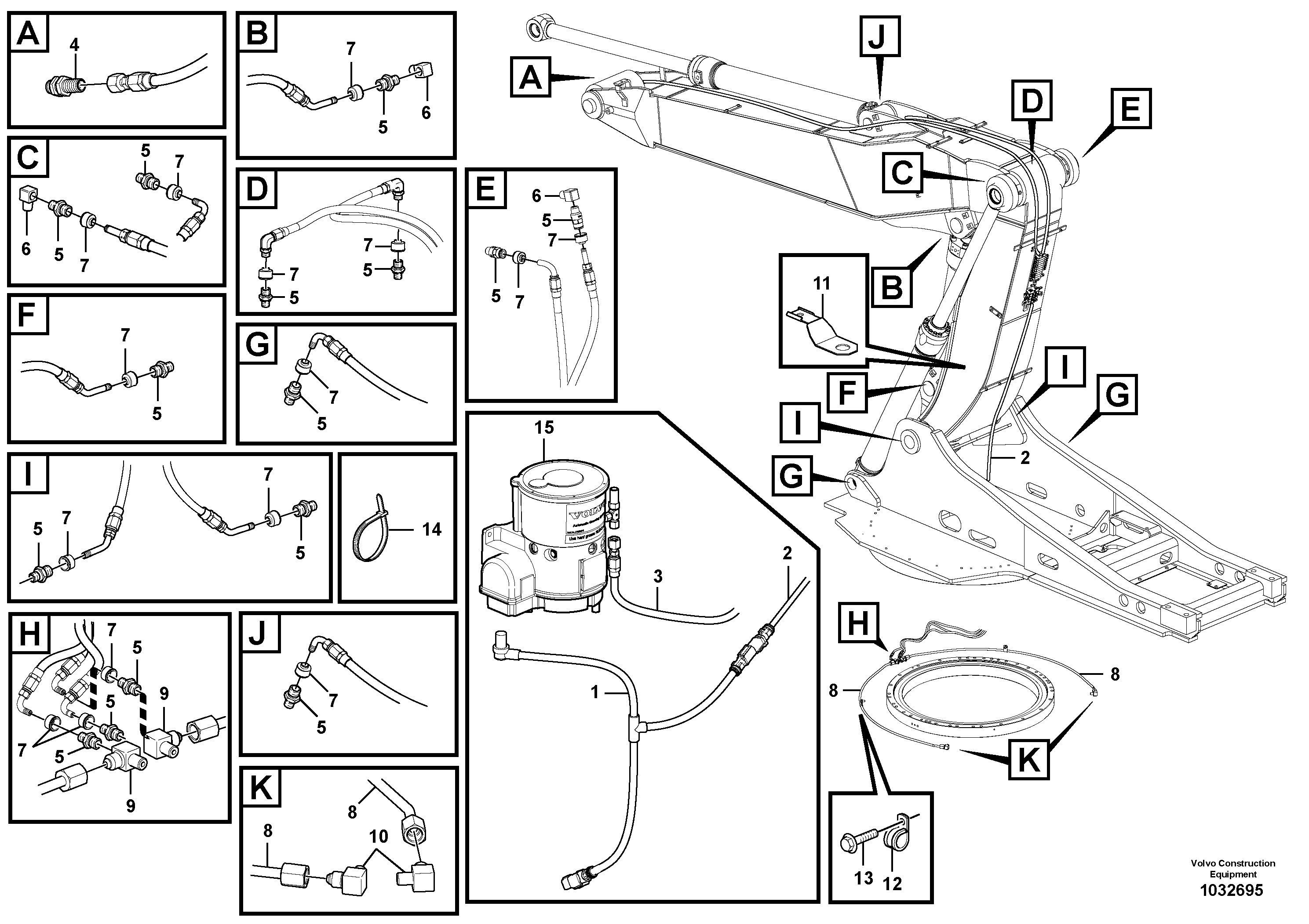 Схема запчастей Volvo EW180C - 7677 Automatic lubrication system, boom EW180C