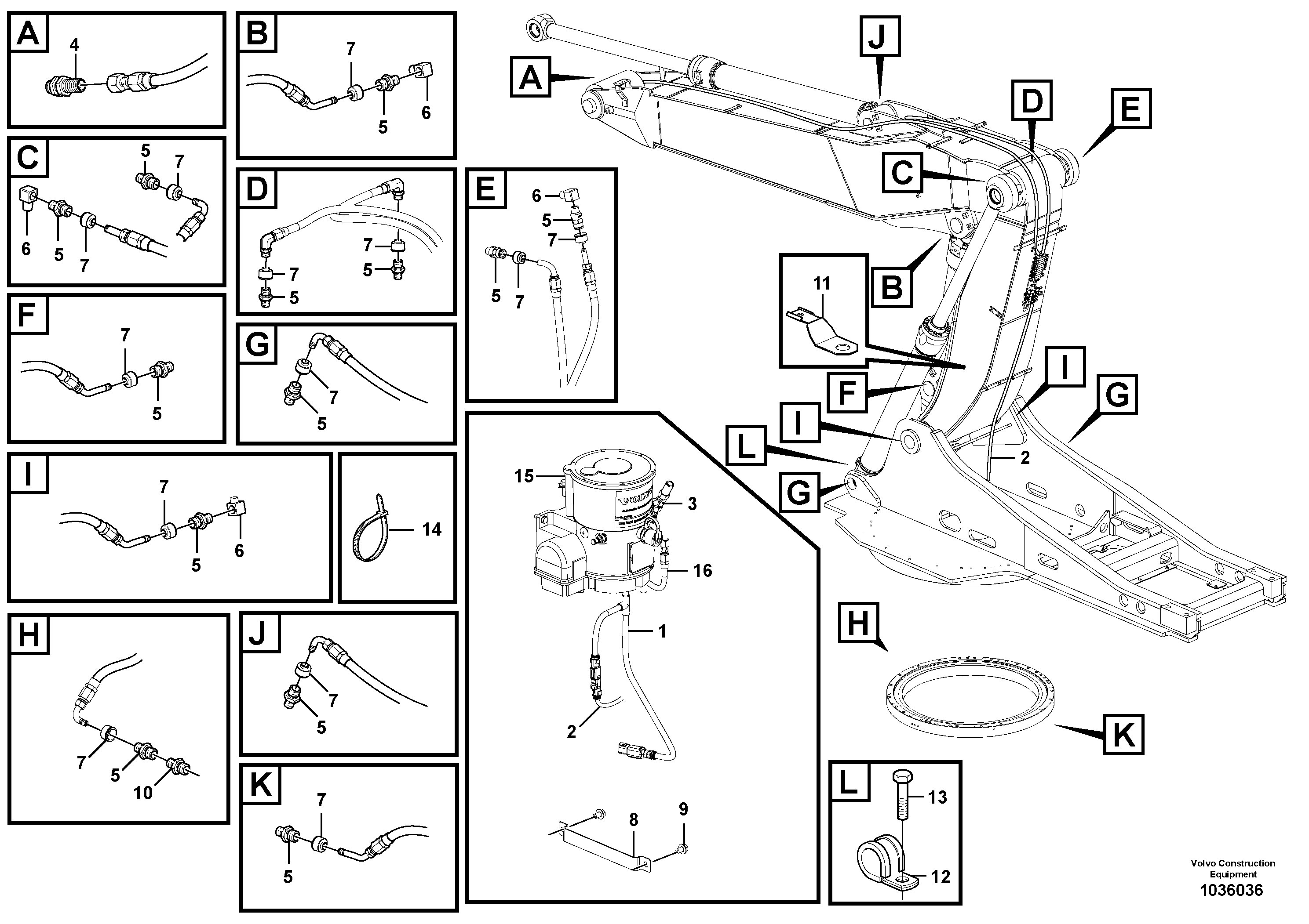 Схема запчастей Volvo EW180C - 8876 Automatic lubrication system, boom EW180C