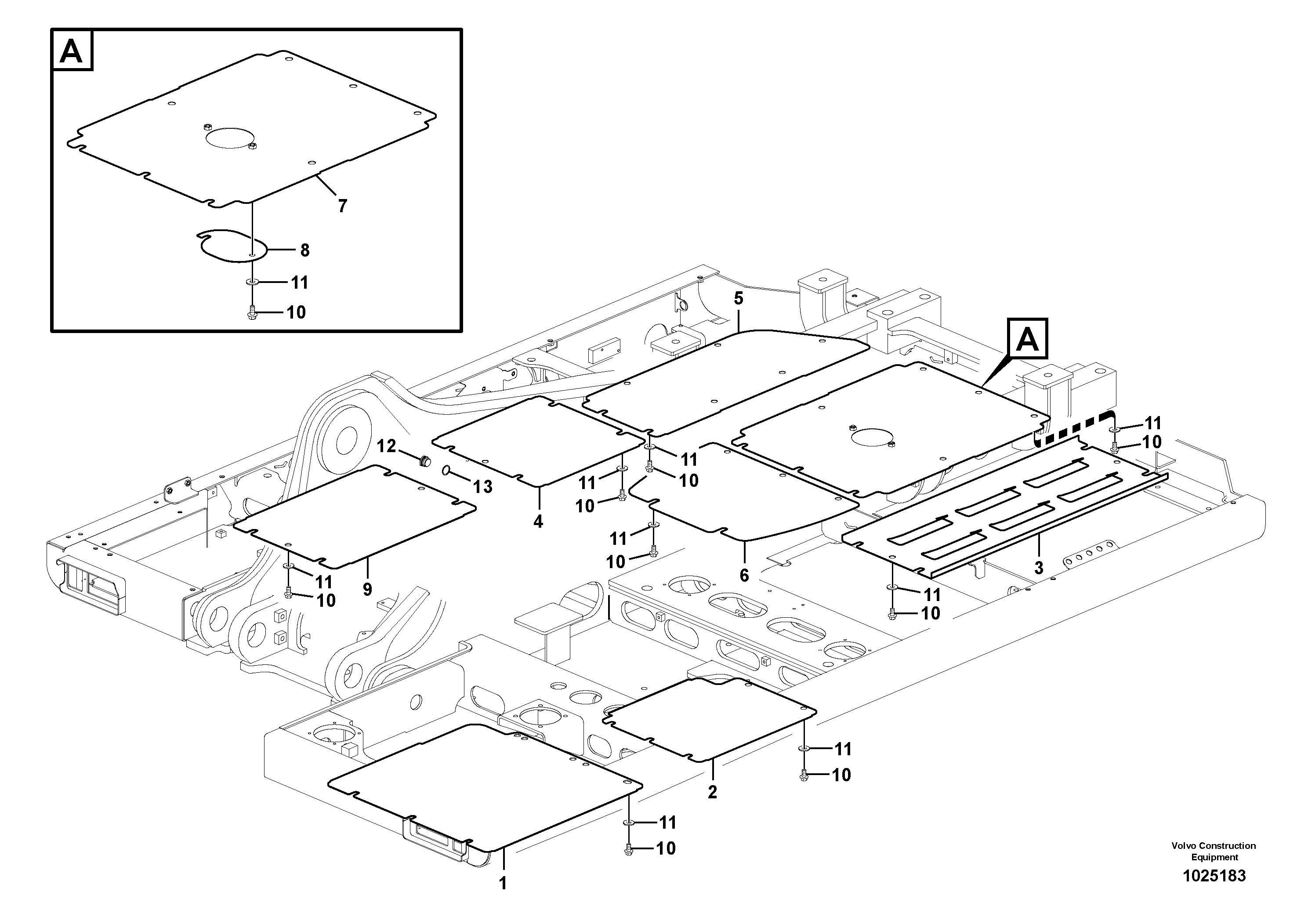 Схема запчастей Volvo EW180C - 65425 Hatches under engine, hydr.pumps, cooler, m.valve and fuel tank EW180C