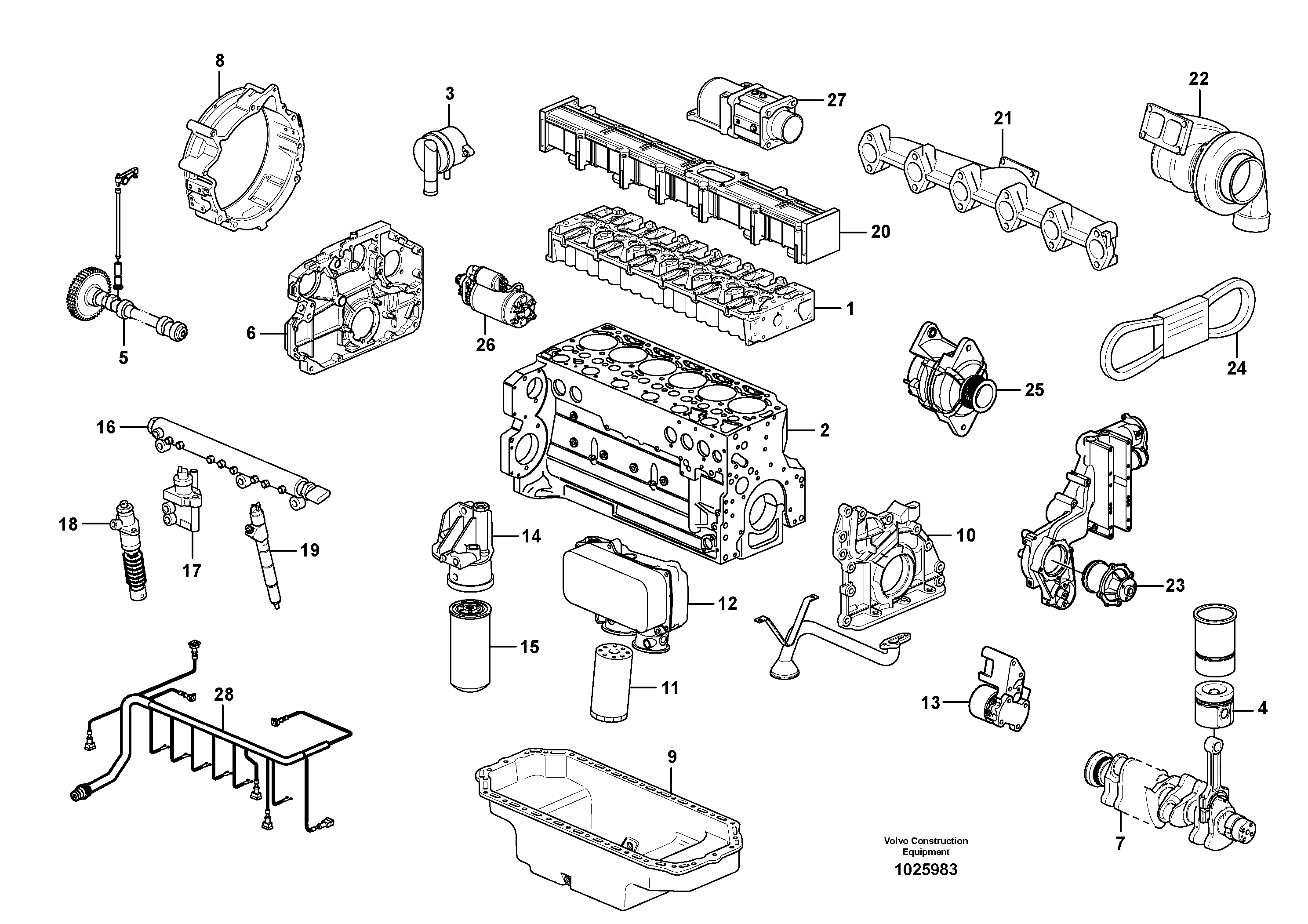 Схема запчастей Volvo EW180C - 10637 Двигатель в сборе EW180C