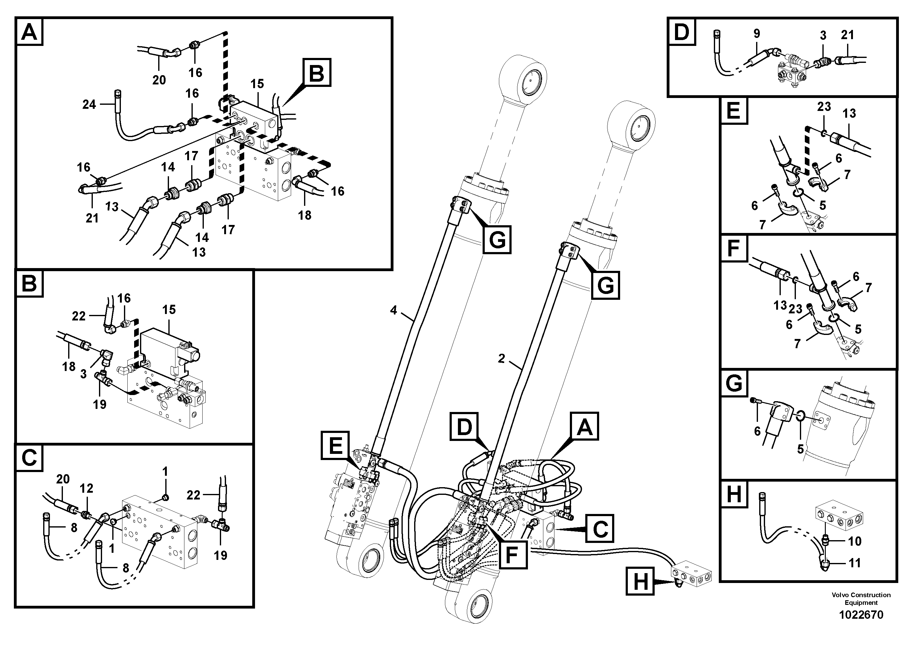 Схема запчастей Volvo EW180C - 15701 Hydraulic system, control valve to boom and swing EW180C