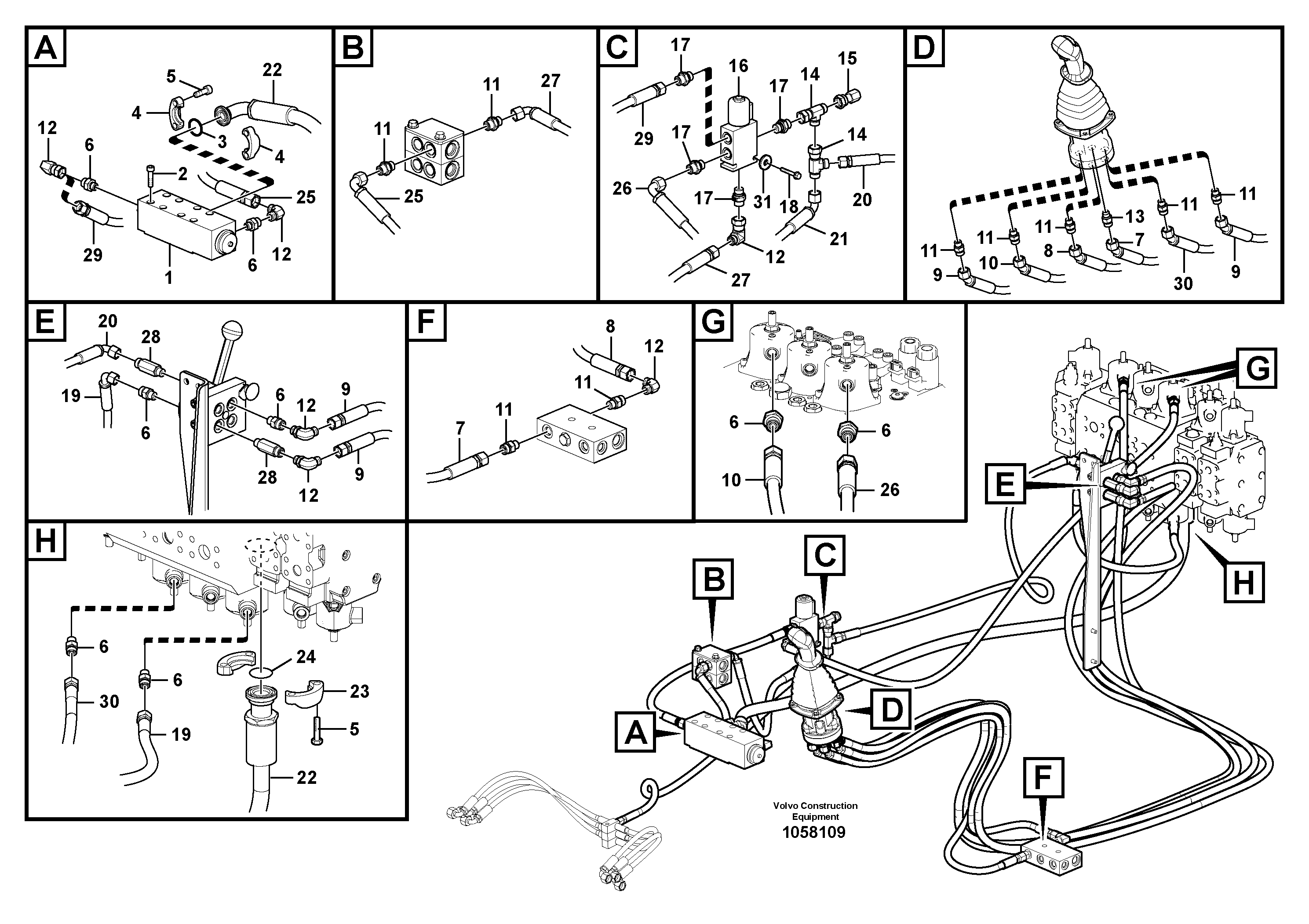 Схема запчастей Volvo EW180C - 86853 Servo system, control valve to remote control valve EW180C