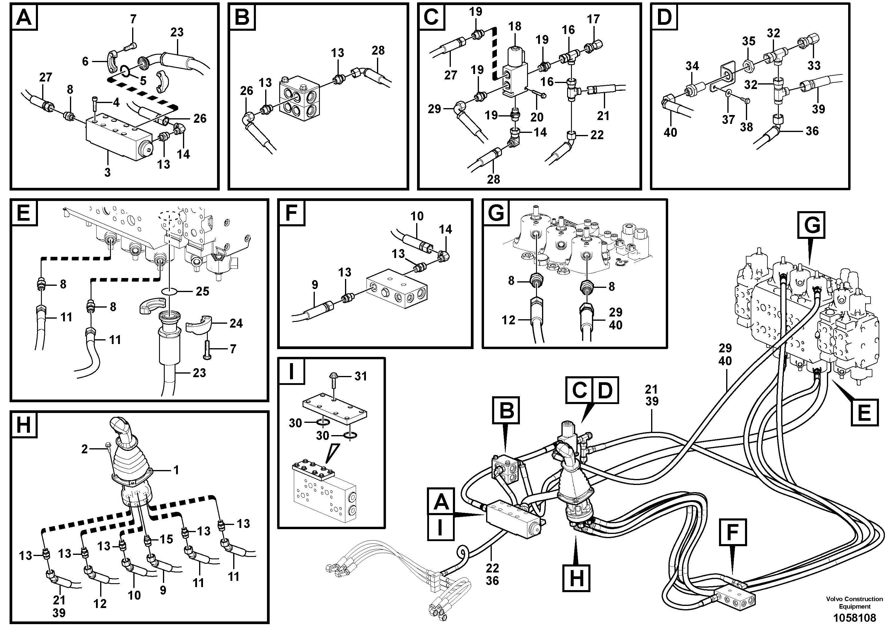 Схема запчастей Volvo EW180C - 93731 Servo system, control valve to remote control valve EW180C