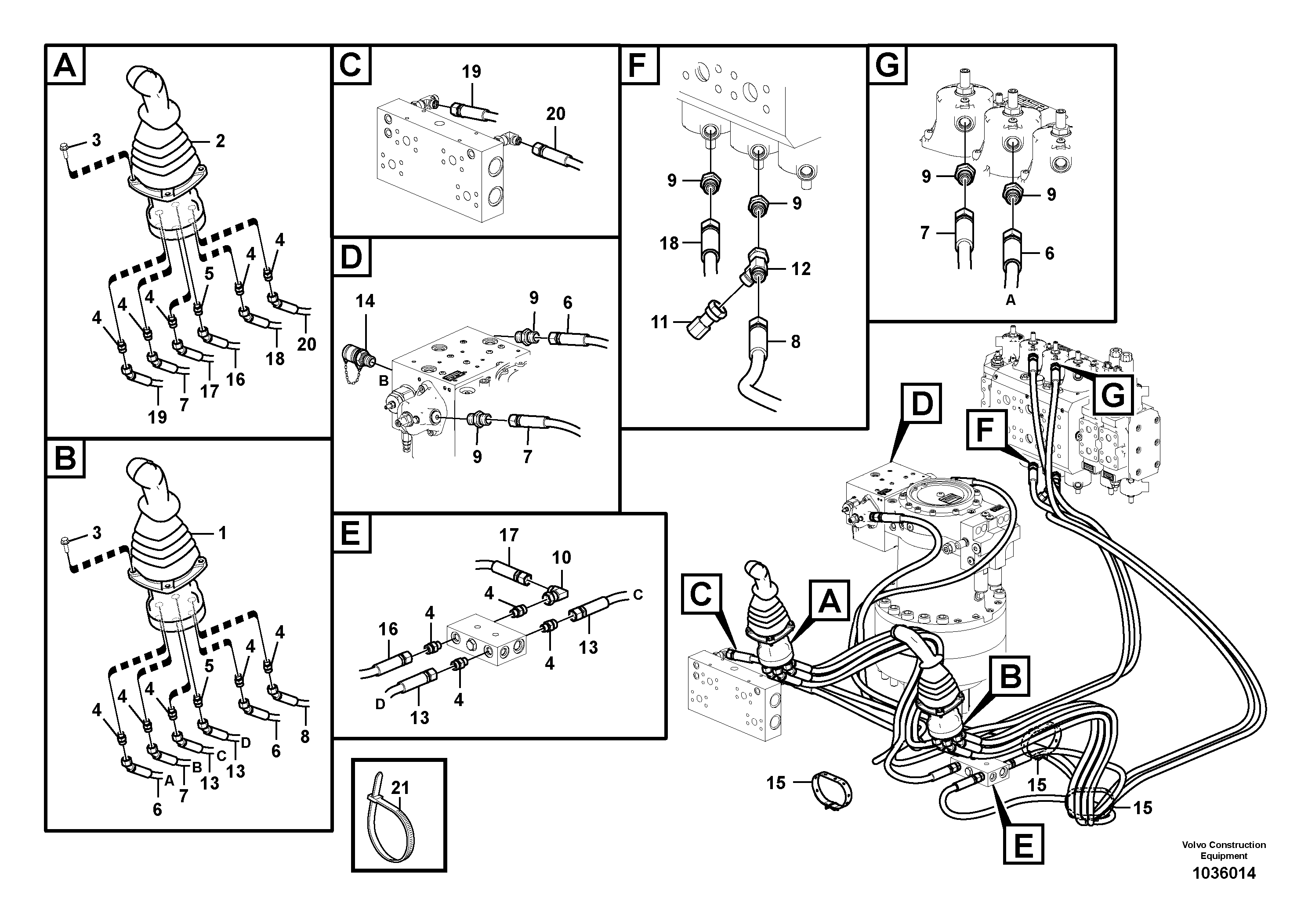 Схема запчастей Volvo EW180C - 96057 Servo system, control valve to remote control valve EW180C