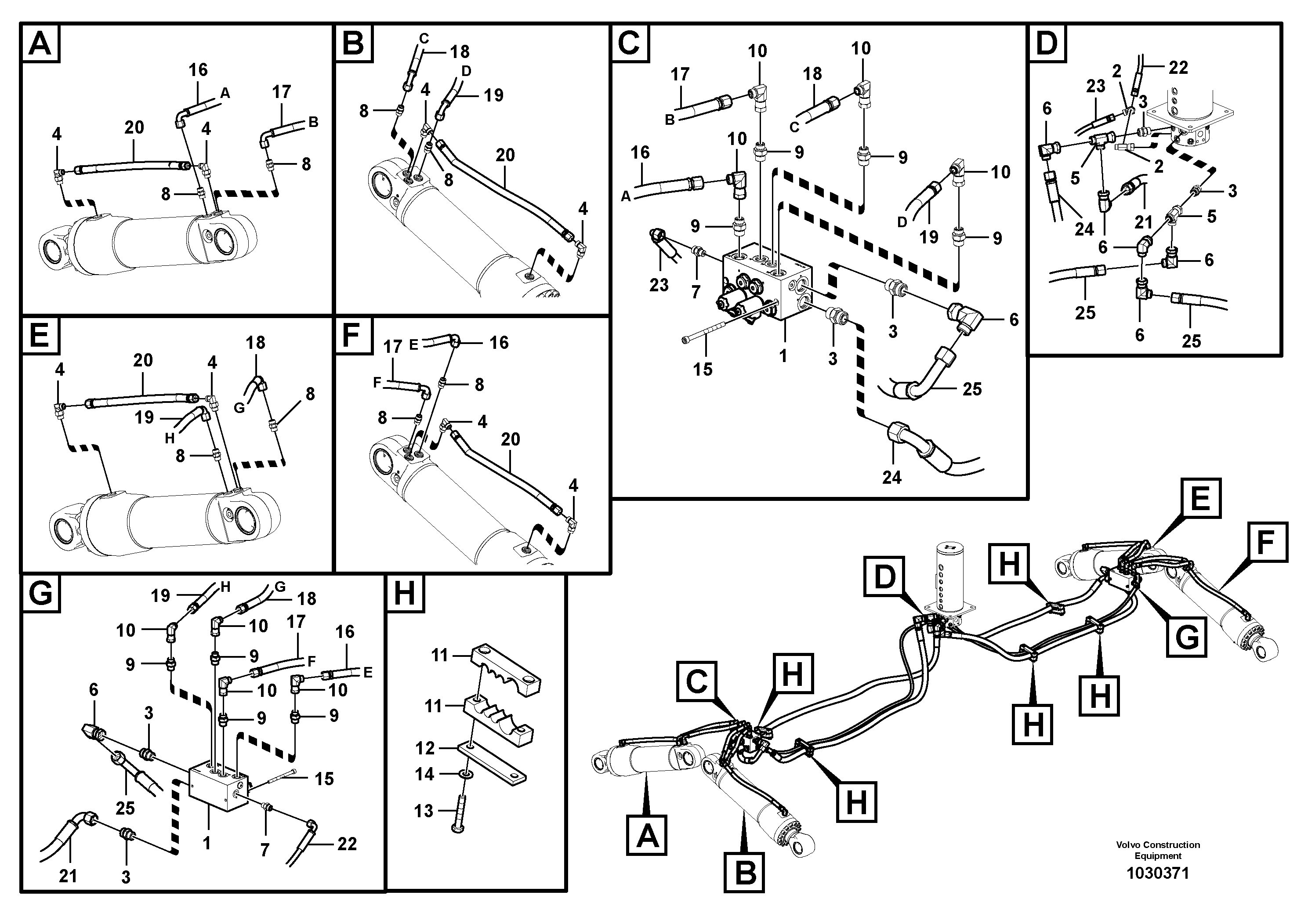Схема запчастей Volvo EW180C - 105095 Working hydraulics, front and rear outrigger EW180C